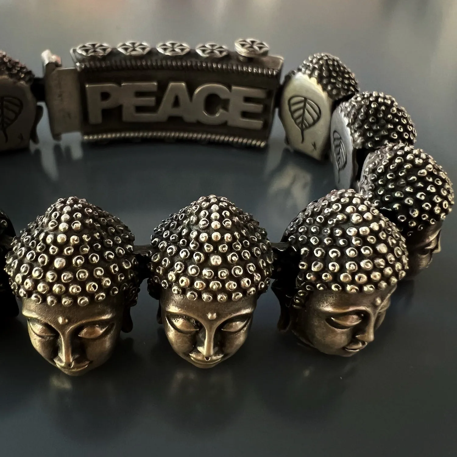 Unique Silver And Diamond Buddha Peace Bracelet