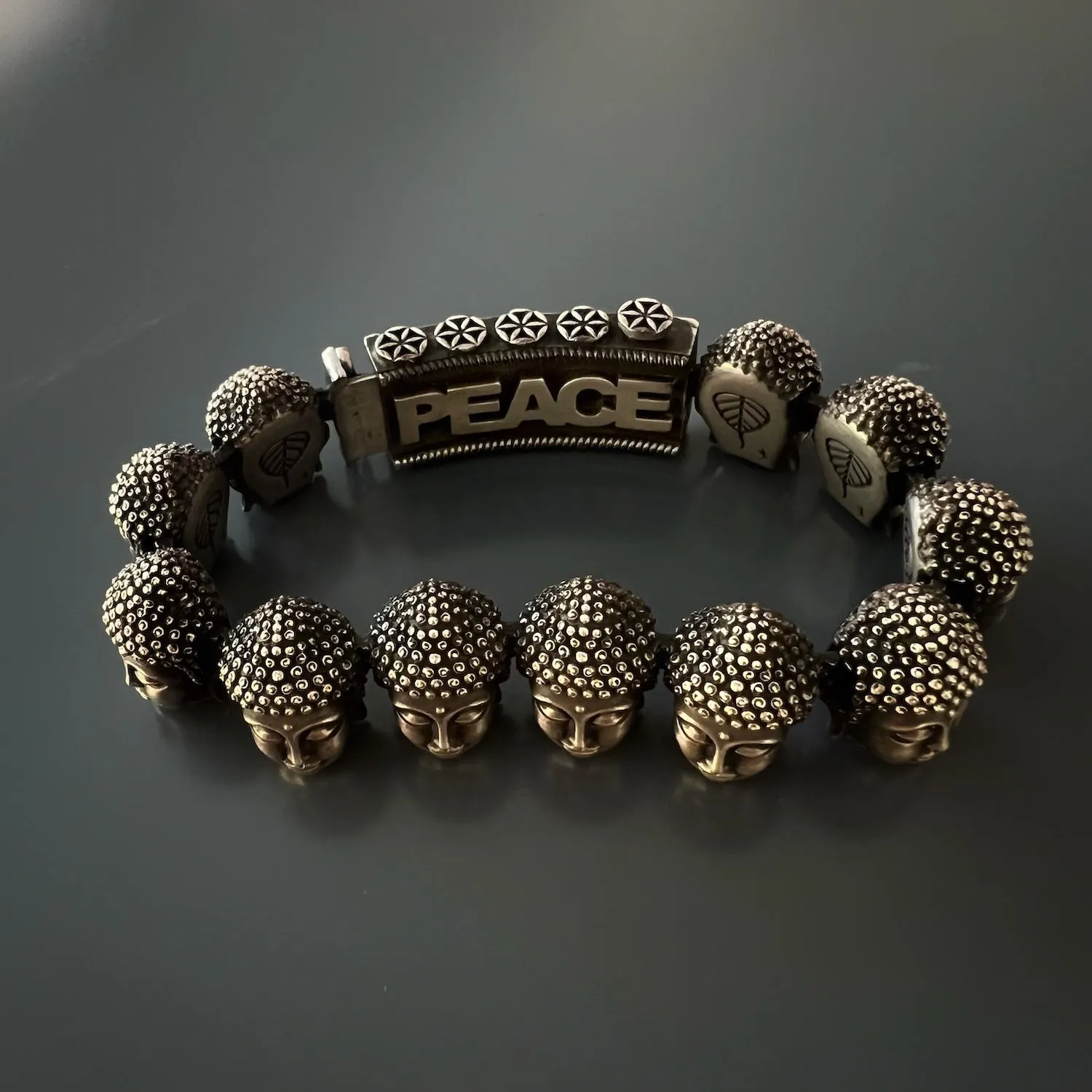 Unique Silver And Diamond Buddha Peace Bracelet