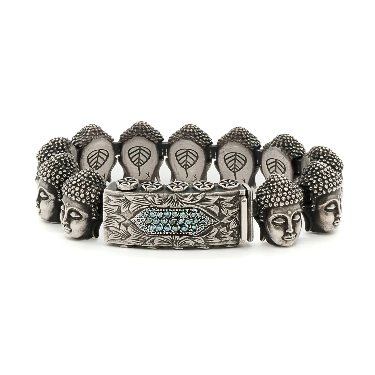 Unique Silver And Diamond Buddha Peace Bracelet