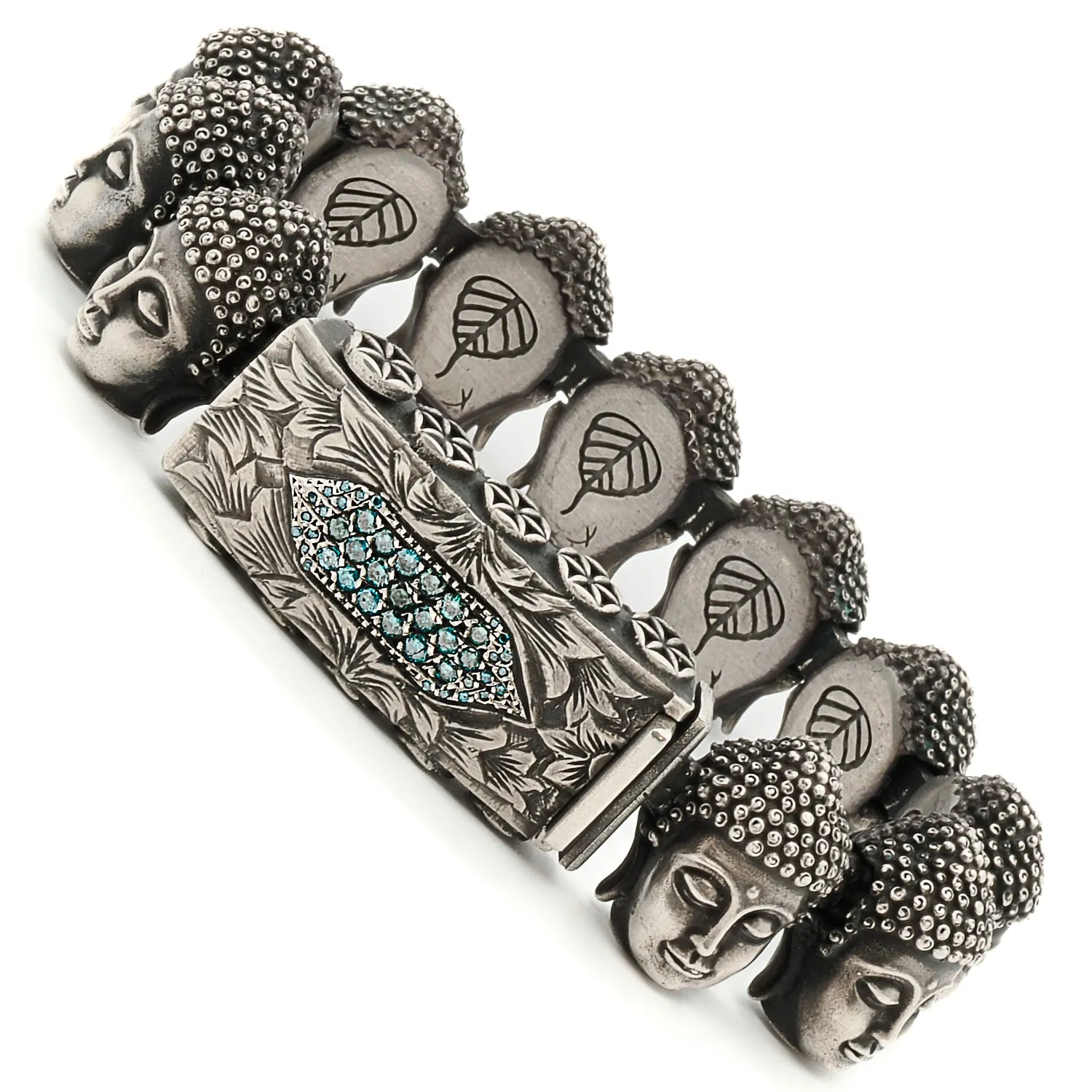Unique Silver And Diamond Buddha Peace Bracelet