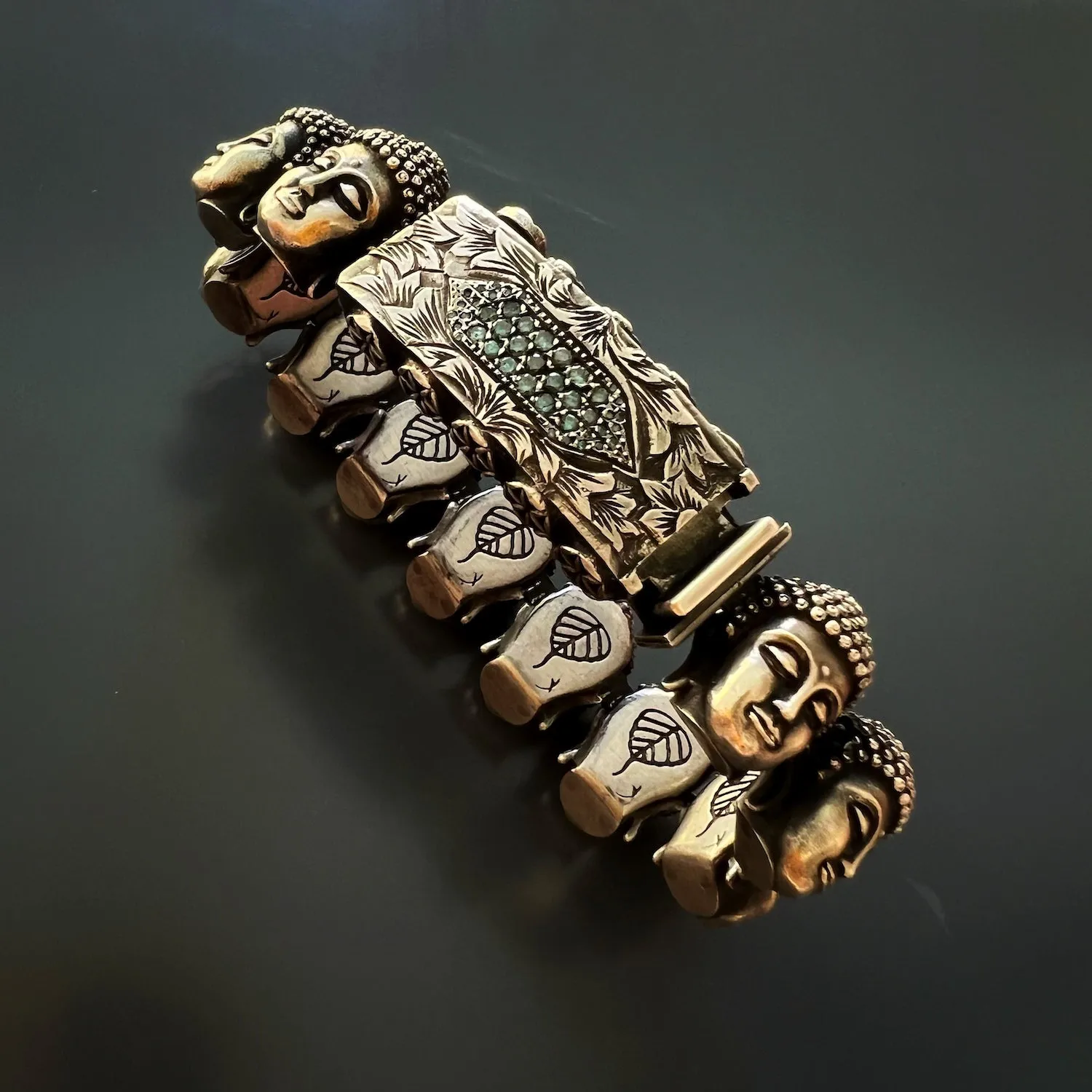 Unique Silver And Diamond Buddha Peace Bracelet