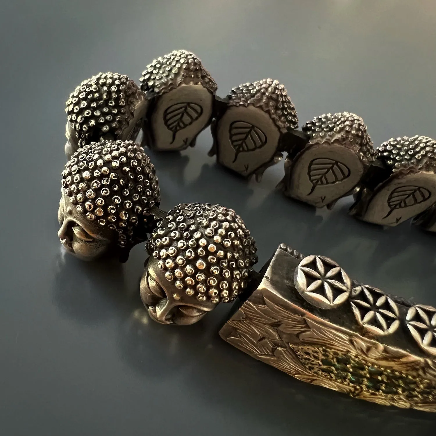 Unique Silver And Diamond Buddha Peace Bracelet