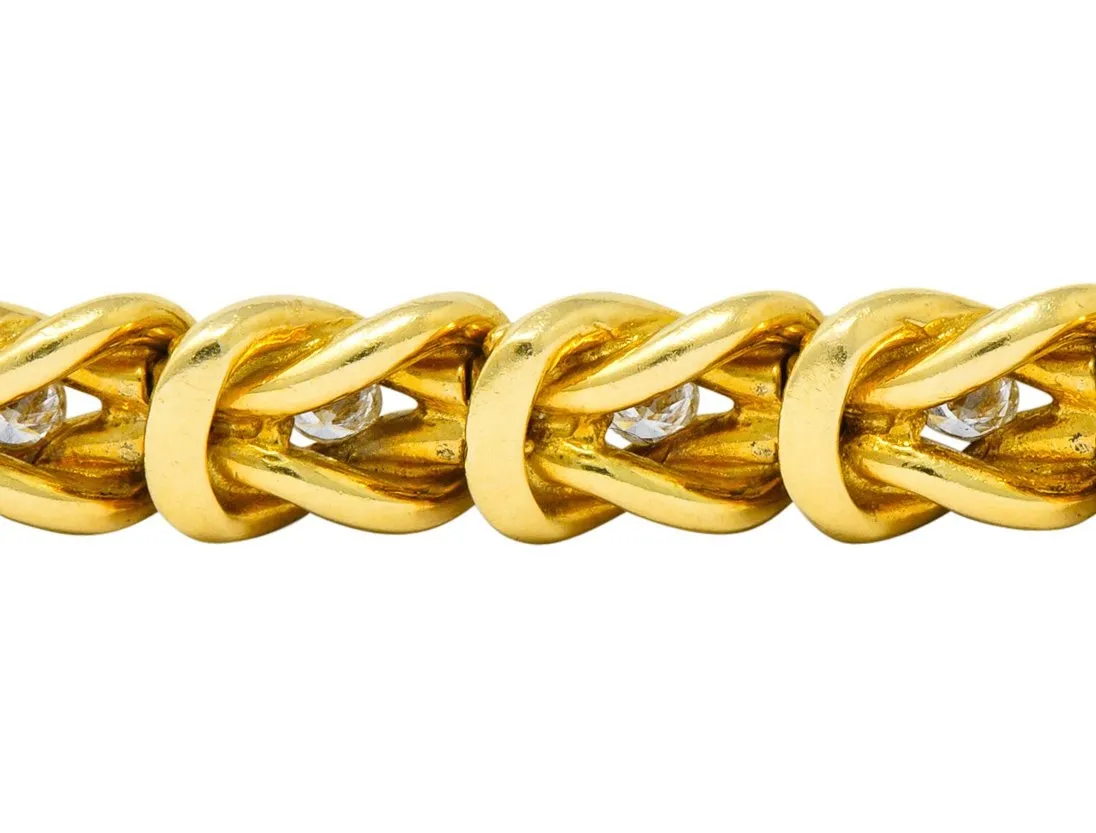 Vintage 1.68 CTW Diamond 18 Karat Gold Knot Link Bracelet