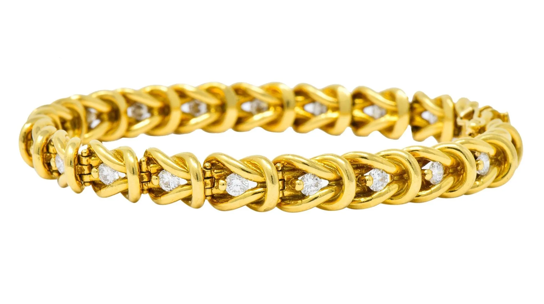 Vintage 1.68 CTW Diamond 18 Karat Gold Knot Link Bracelet
