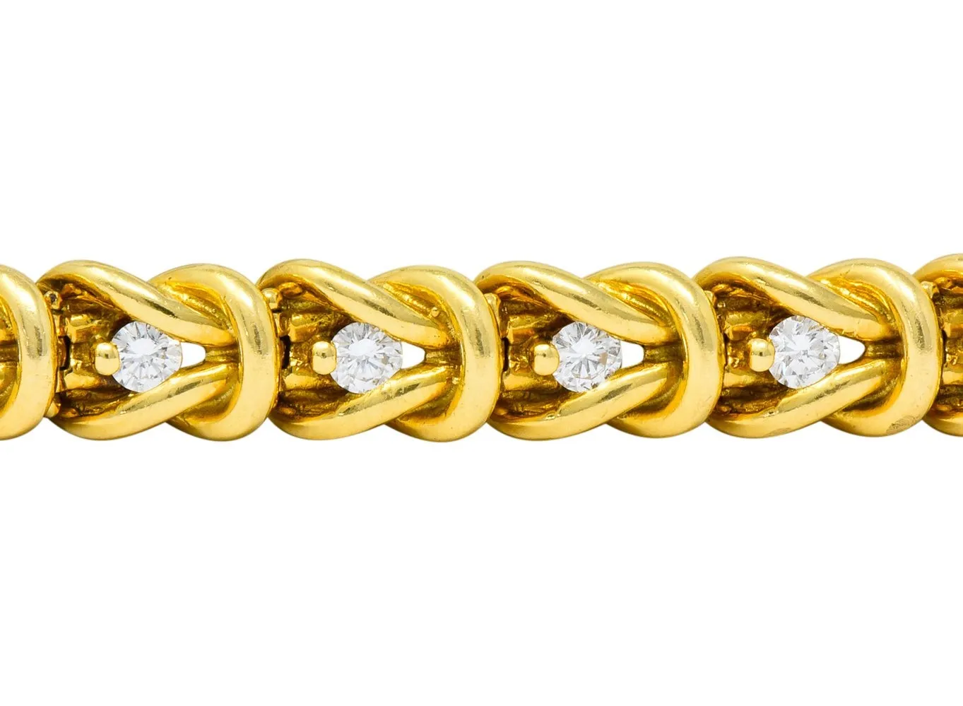 Vintage 1.68 CTW Diamond 18 Karat Gold Knot Link Bracelet