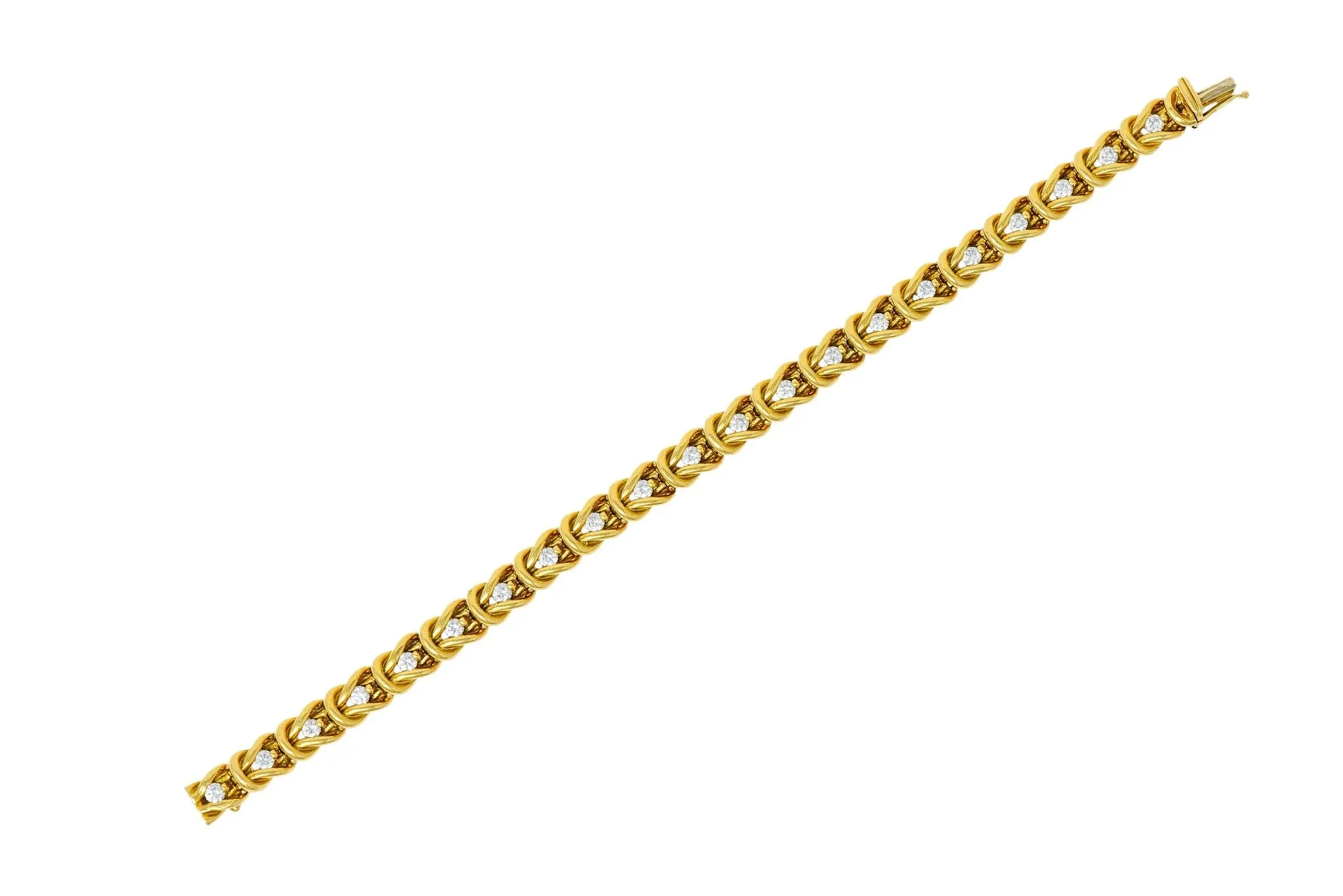 Vintage 1.68 CTW Diamond 18 Karat Gold Knot Link Bracelet