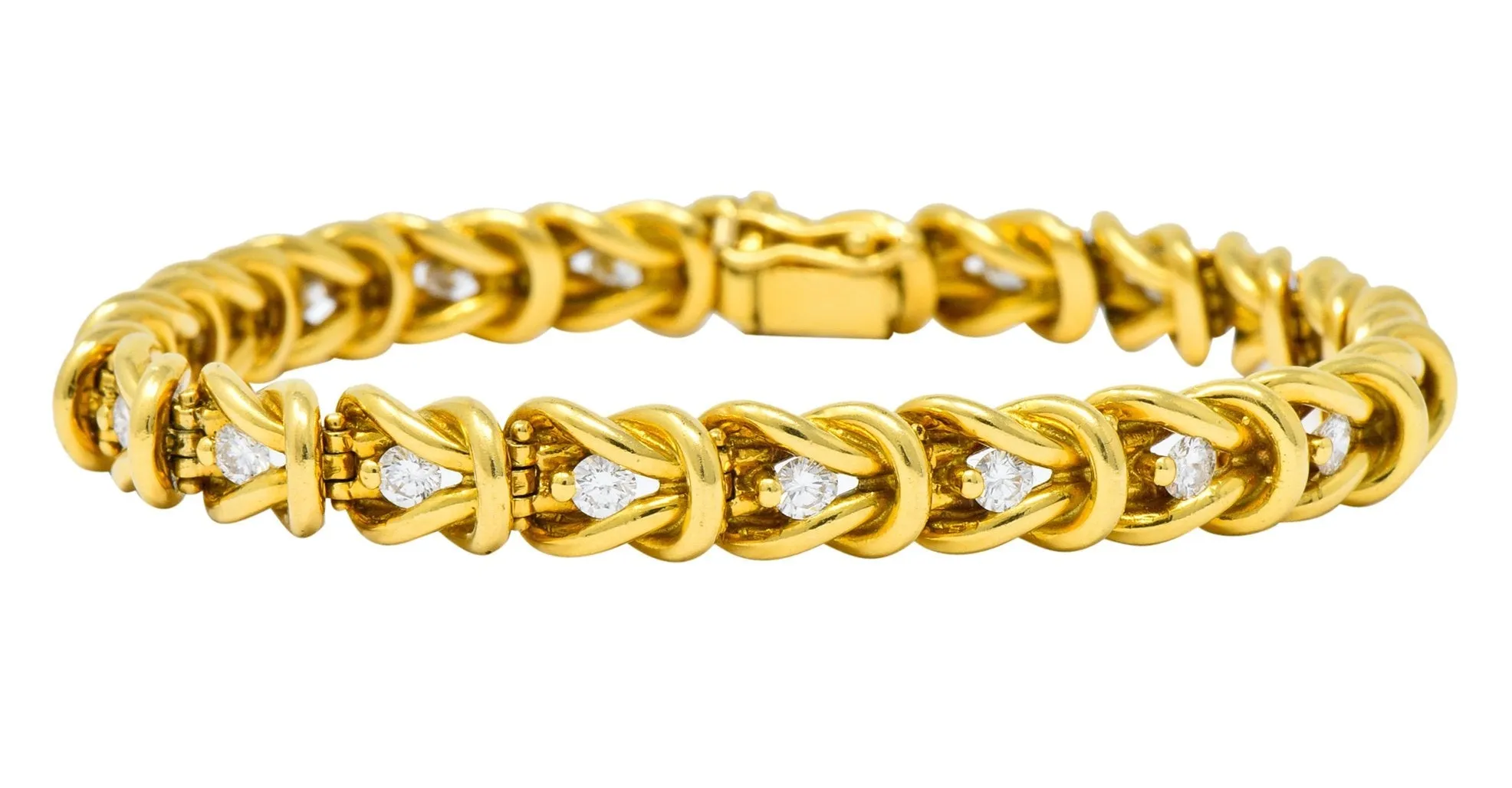 Vintage 1.68 CTW Diamond 18 Karat Gold Knot Link Bracelet