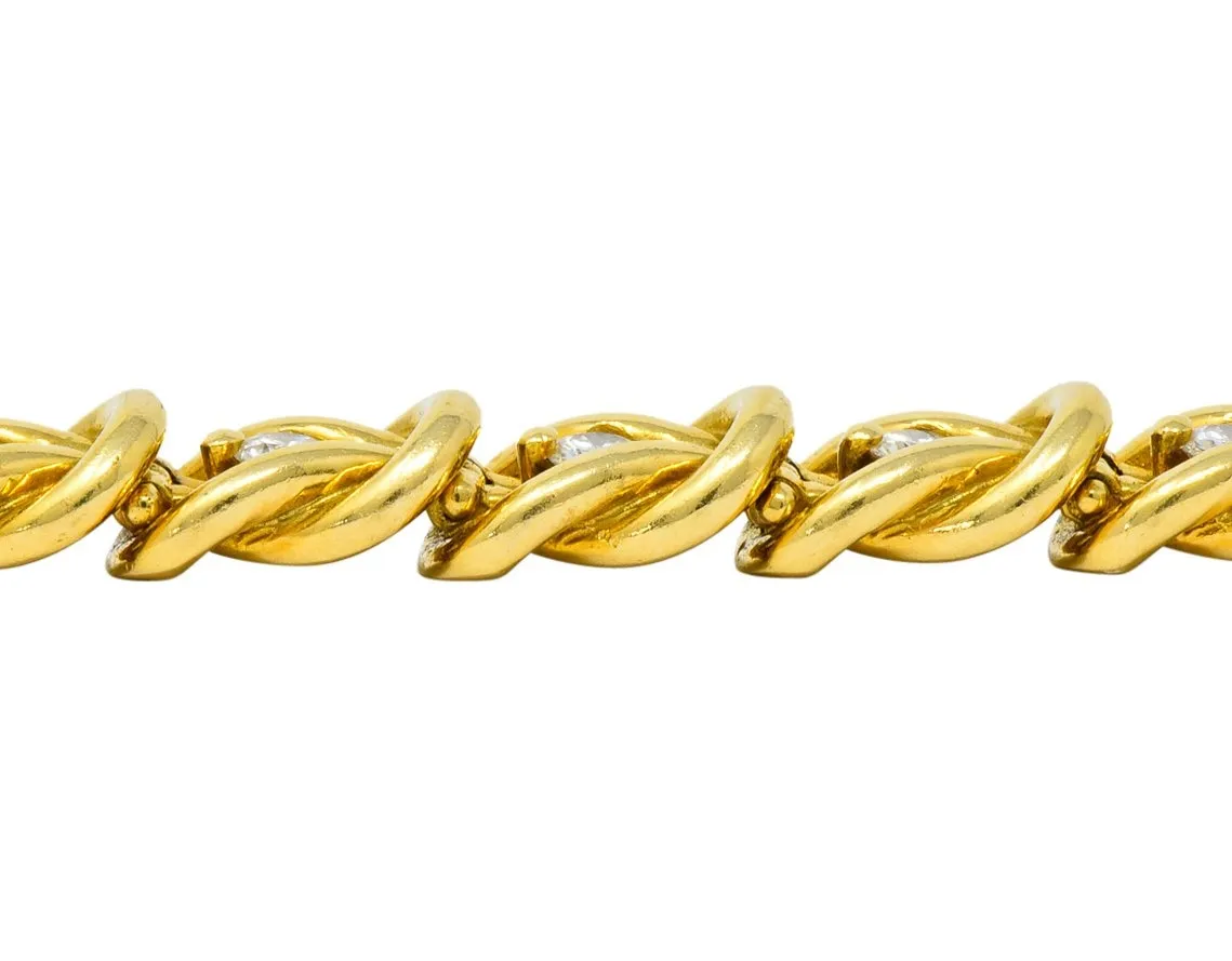 Vintage 1.68 CTW Diamond 18 Karat Gold Knot Link Bracelet