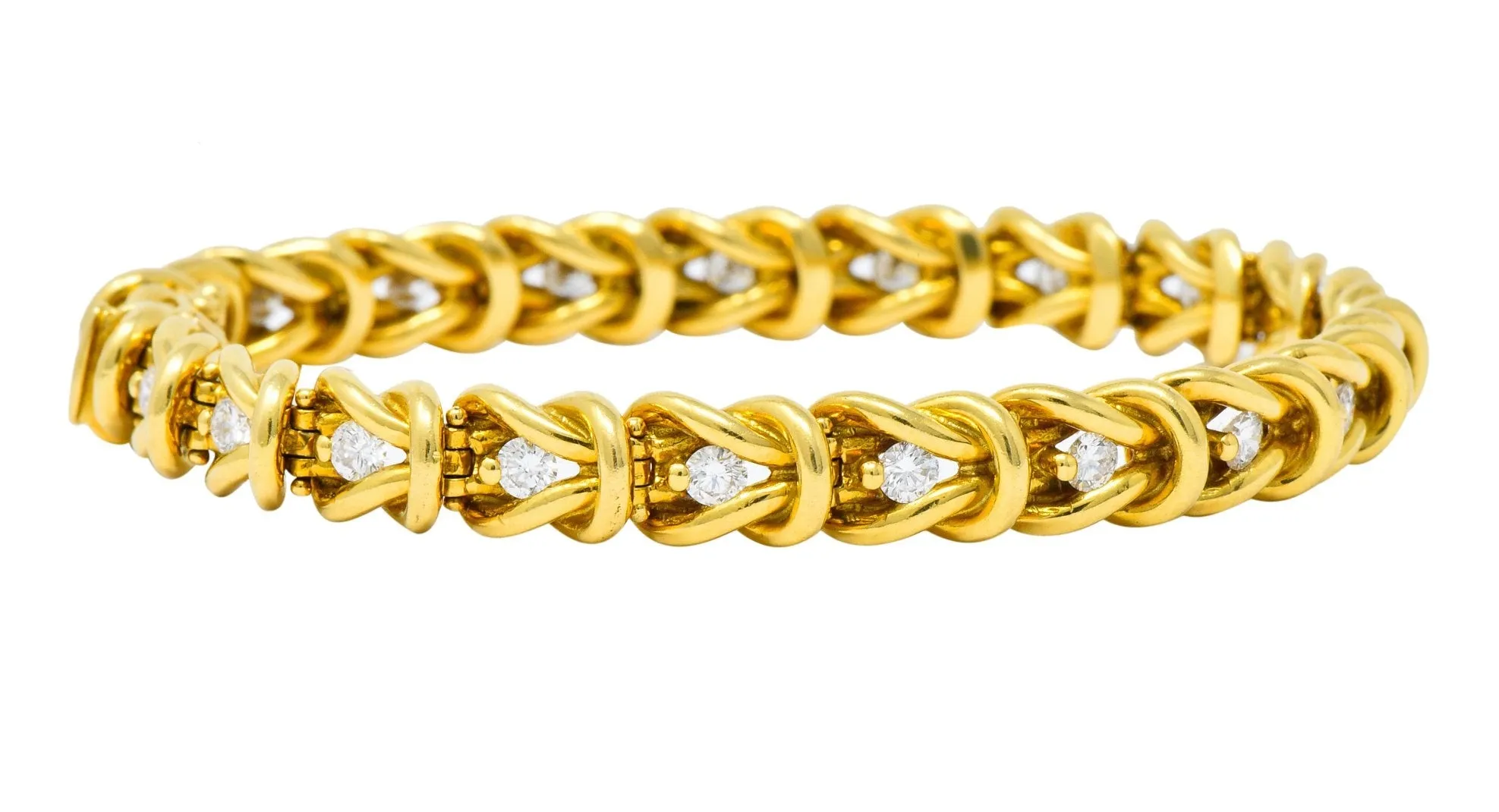 Vintage 1.68 CTW Diamond 18 Karat Gold Knot Link Bracelet