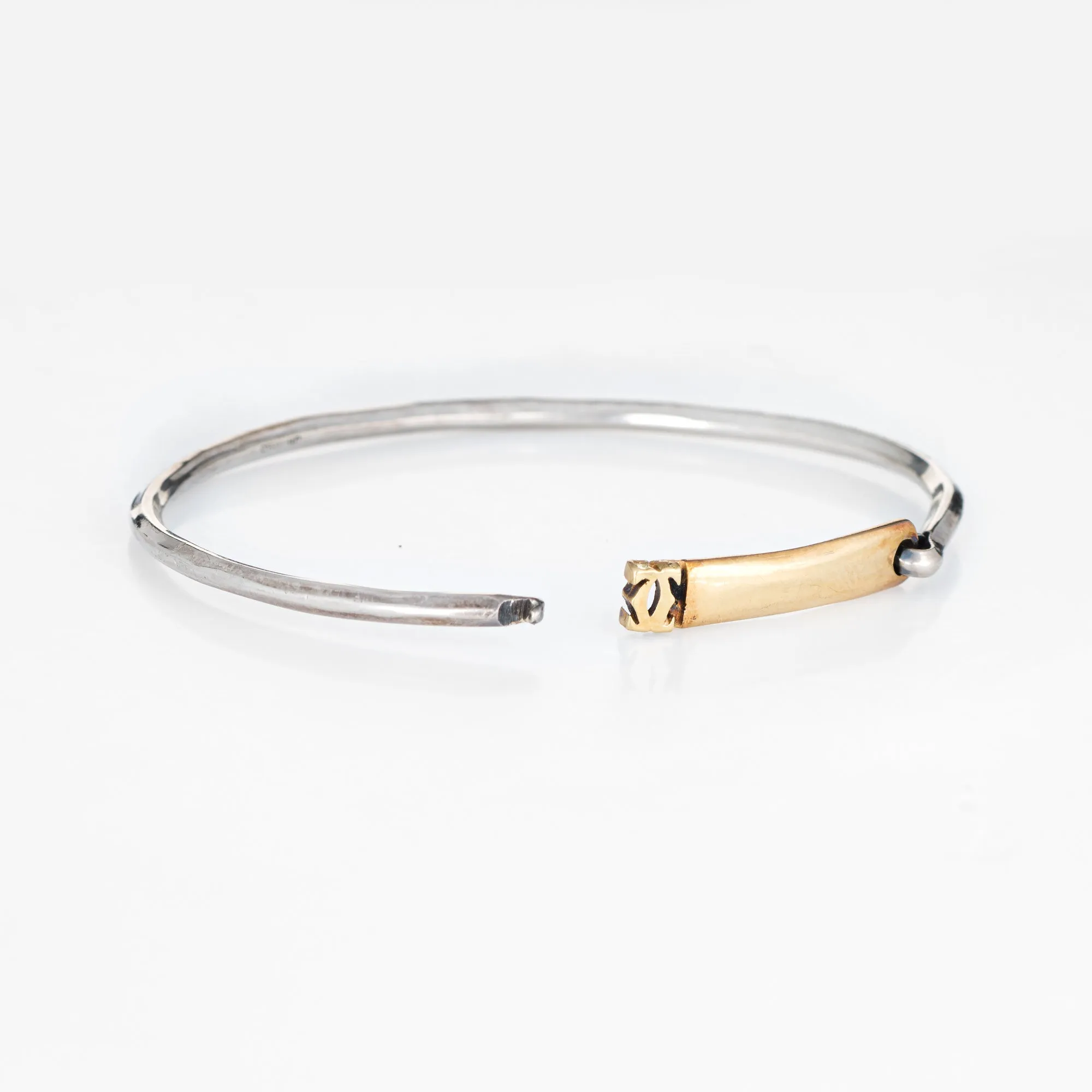 Vintage 60s Cartier Bangle Bracelet 18k Yellow Gold Sterling Silver Signed
