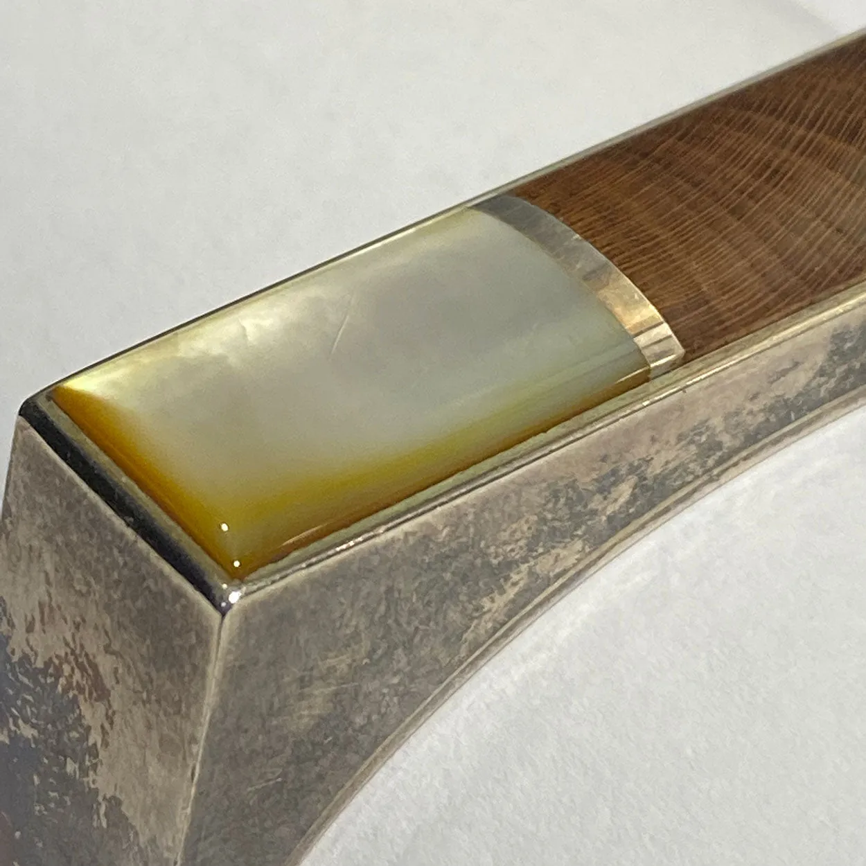 Vintage American Southwest Silver, Inlaid Mother-of-Pearl and Rosewood Cuff Bracelet