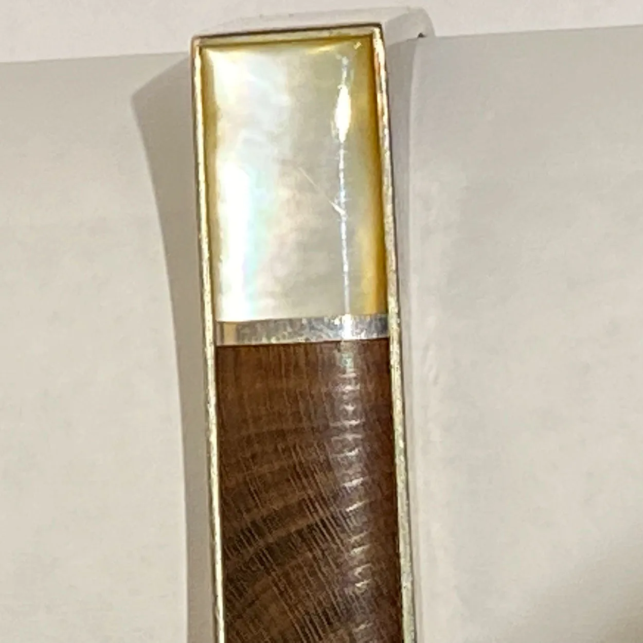 Vintage American Southwest Silver, Inlaid Mother-of-Pearl and Rosewood Cuff Bracelet