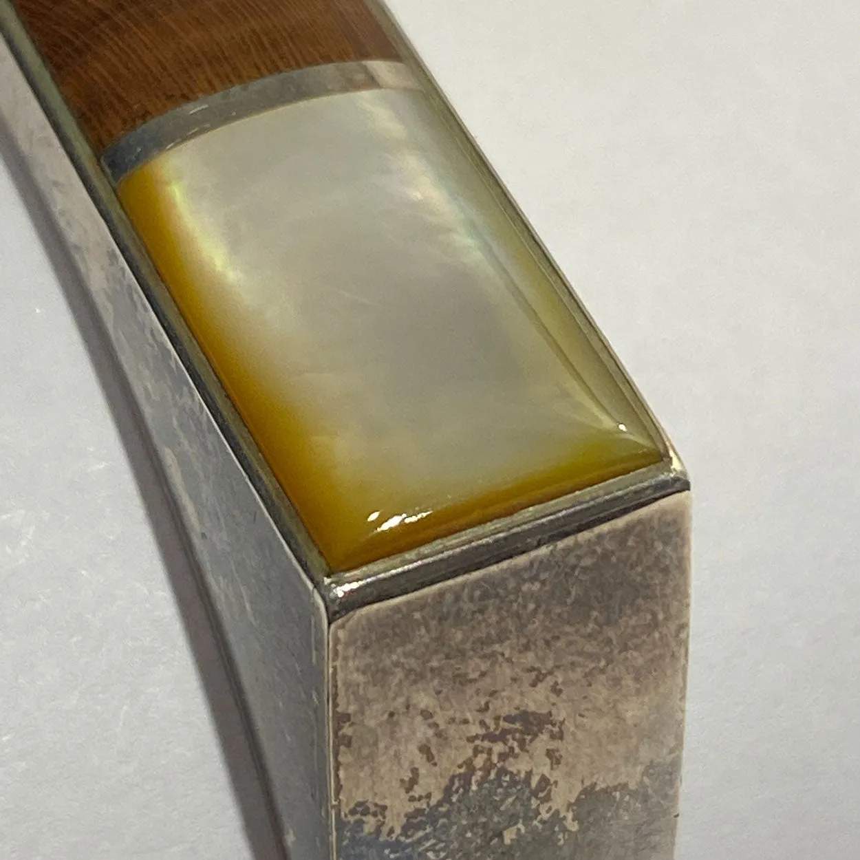 Vintage American Southwest Silver, Inlaid Mother-of-Pearl and Rosewood Cuff Bracelet