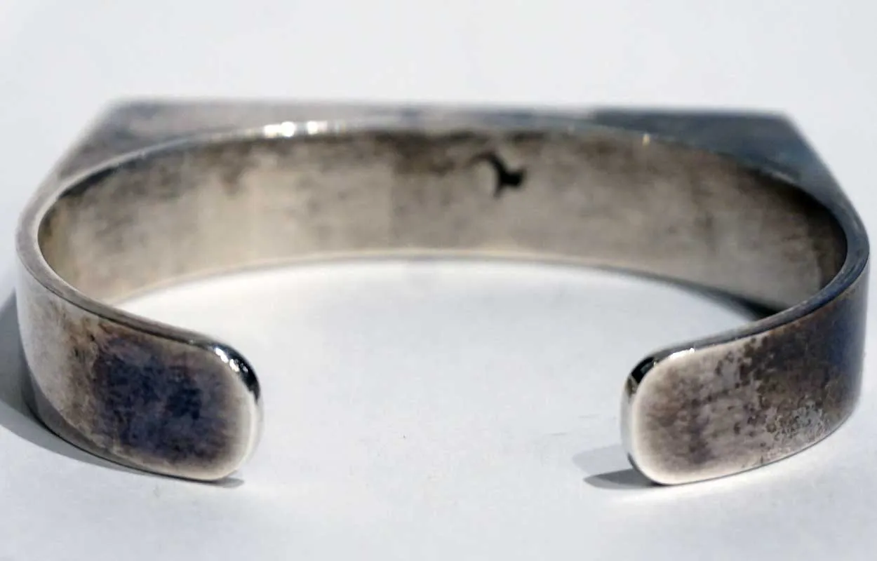 Vintage American Southwest Silver, Inlaid Mother-of-Pearl and Rosewood Cuff Bracelet