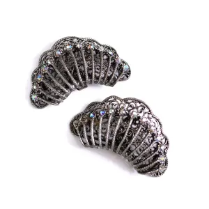 Vintage Fan Shape with Aurora Borealis Silver Shoe Clips