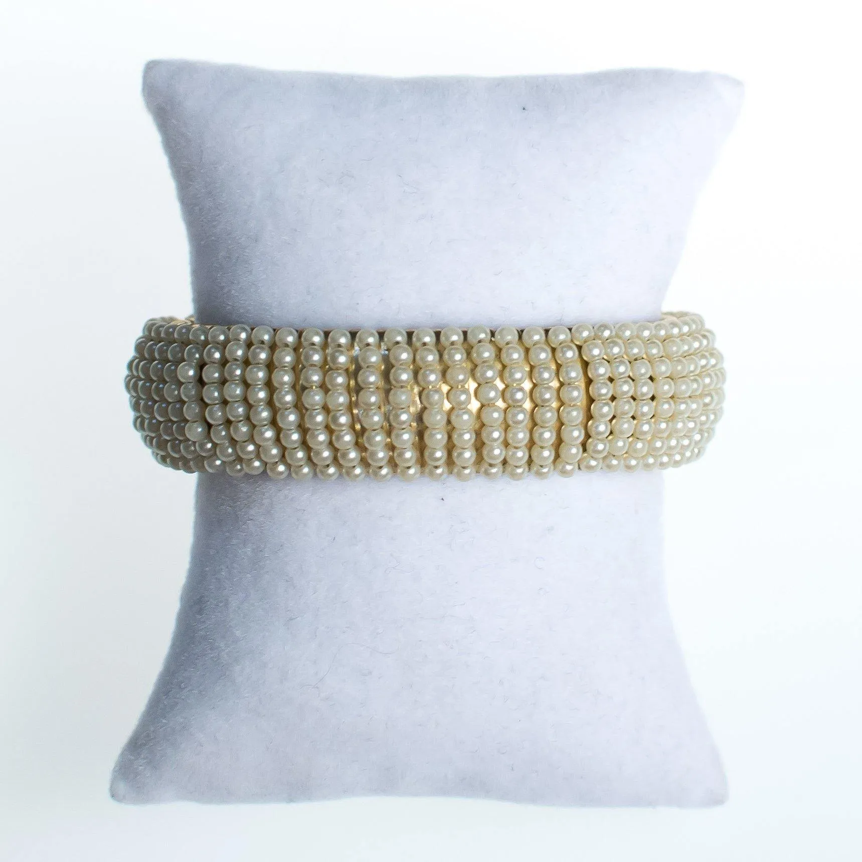 Vintage Pearl Cuff Bracelet, Faux Seed Pearls, Gold Tone Bracelet