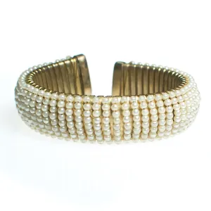 Vintage Pearl Cuff Bracelet, Faux Seed Pearls, Gold Tone Bracelet