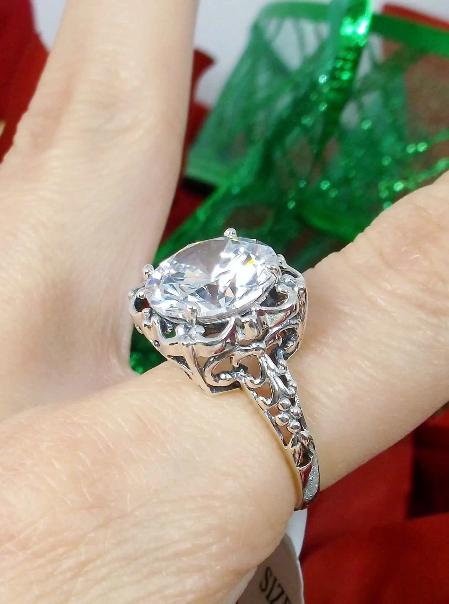 White Cubic Zirconia (CZ) Victorian Ring #D103