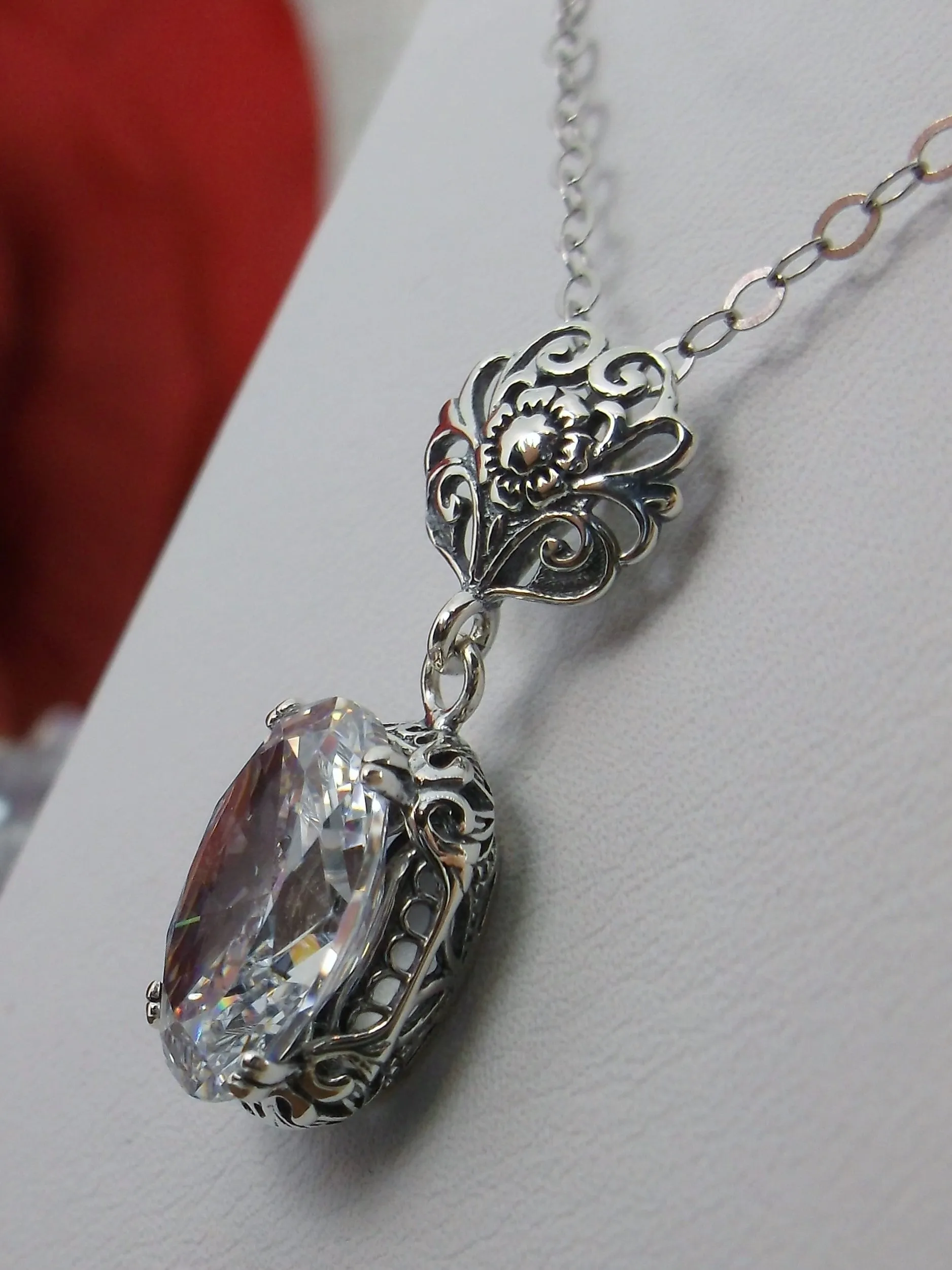 White CZ Pendant, Cubic Zirconia Edwardian Necklace #P70
