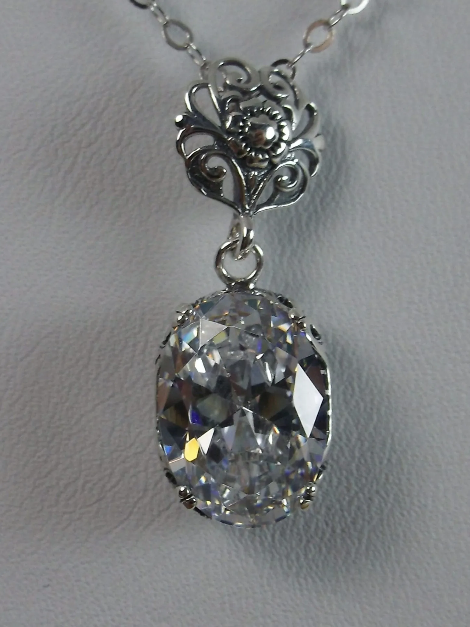 White CZ Pendant, Cubic Zirconia Edwardian Necklace #P70