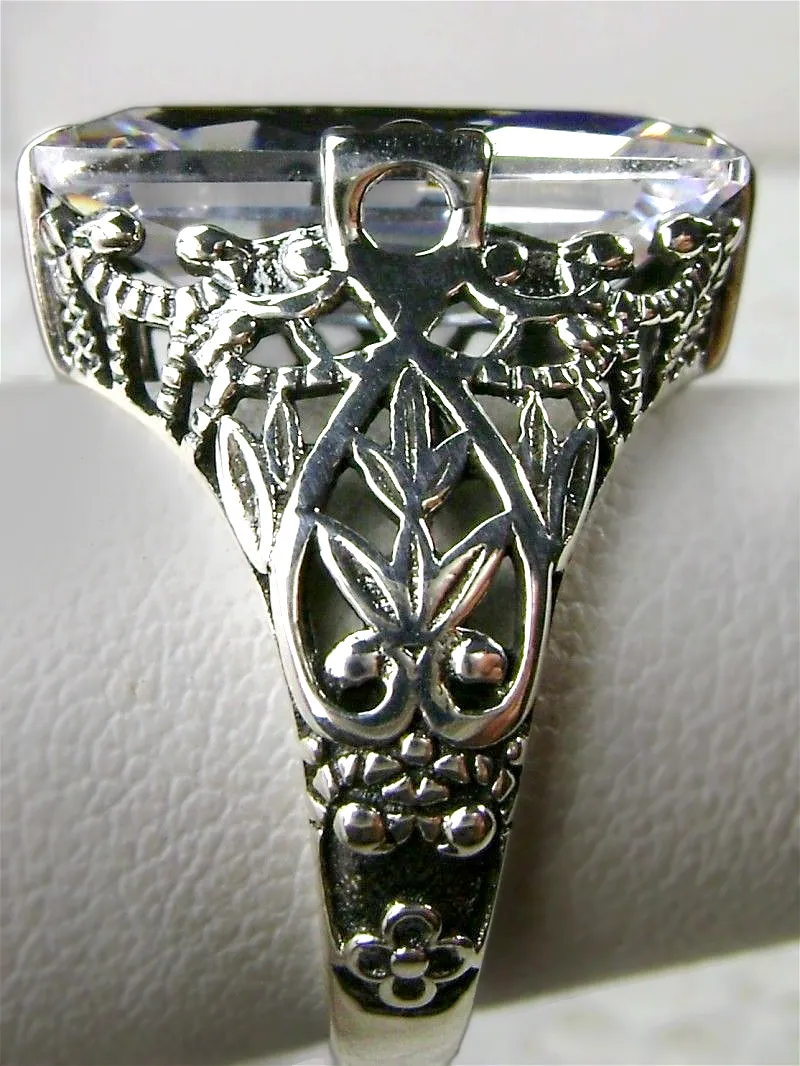 White CZ Ring, Baguette Intaglio, Victorian Jewelry #D31