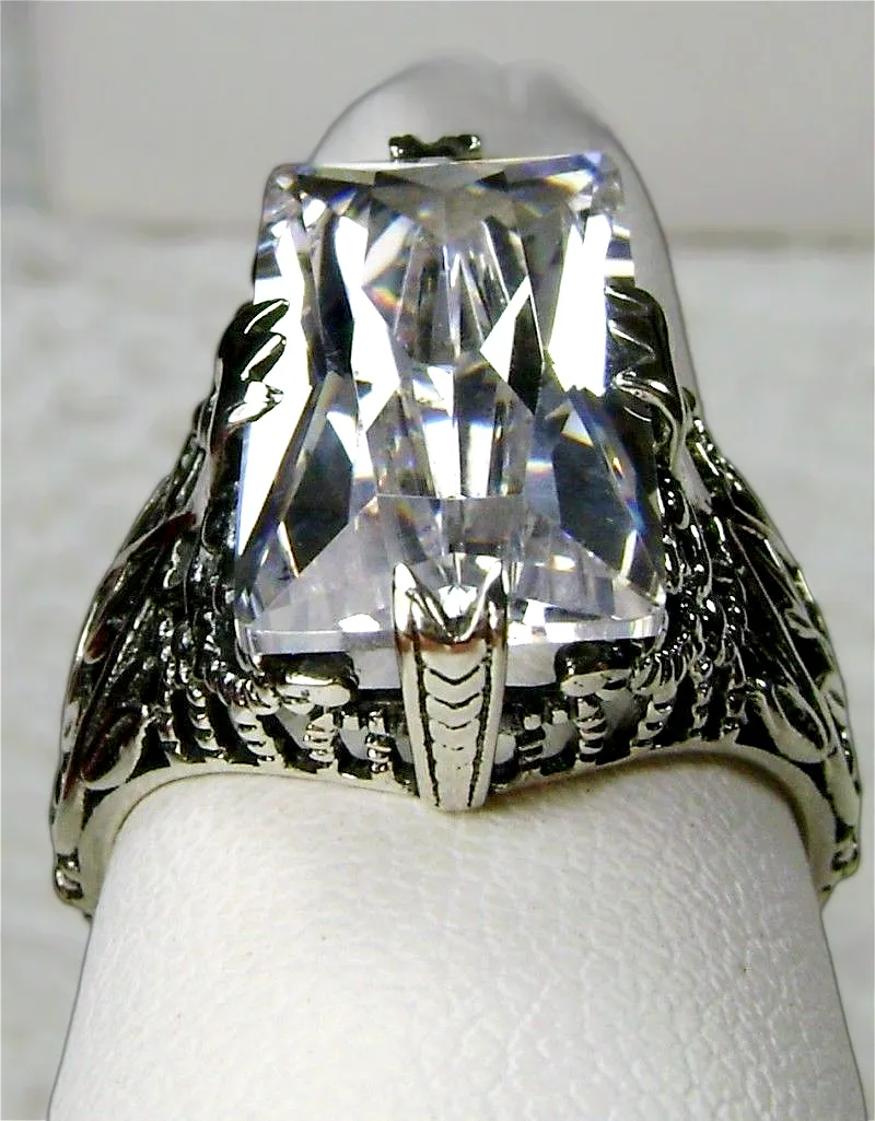 White CZ Ring, Baguette Intaglio, Victorian Jewelry #D31
