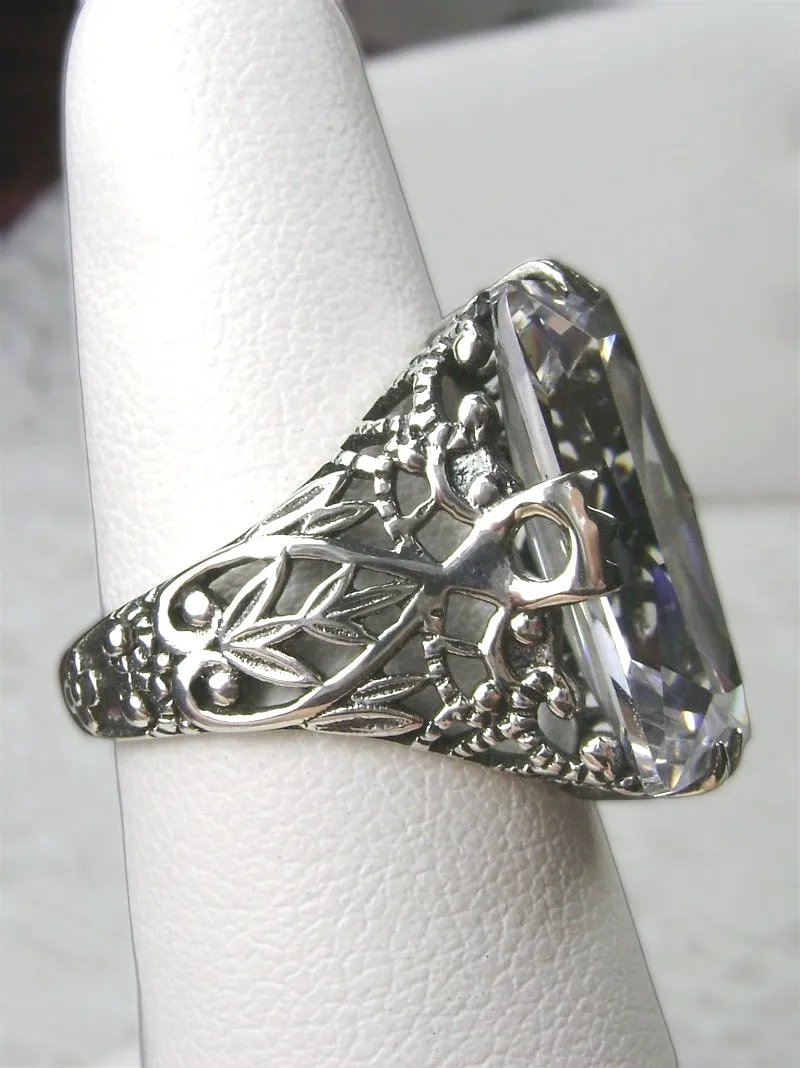 White CZ Ring, Baguette Intaglio, Victorian Jewelry #D31