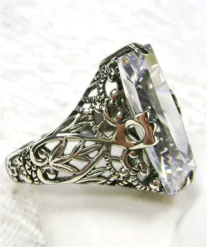 White CZ Ring, Baguette Intaglio, Victorian Jewelry #D31