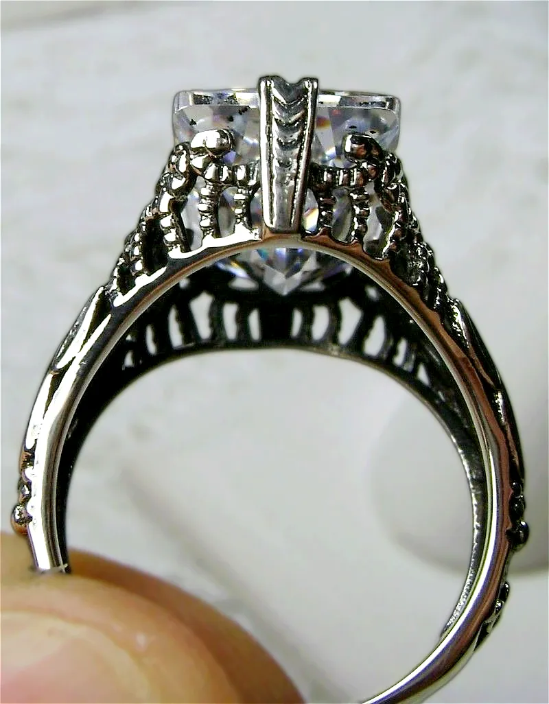 White CZ Ring, Baguette Intaglio, Victorian Jewelry #D31