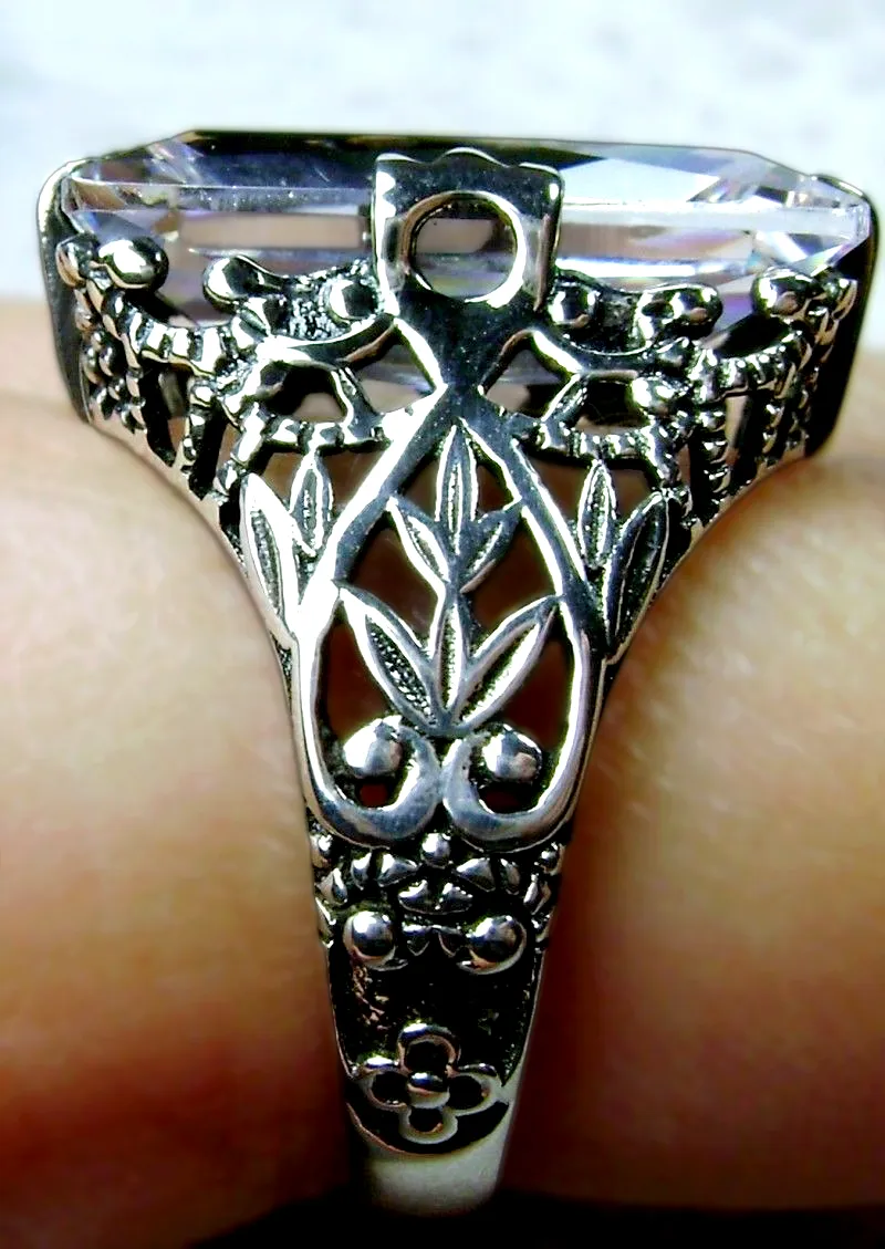 White CZ Ring, Baguette Intaglio, Victorian Jewelry #D31