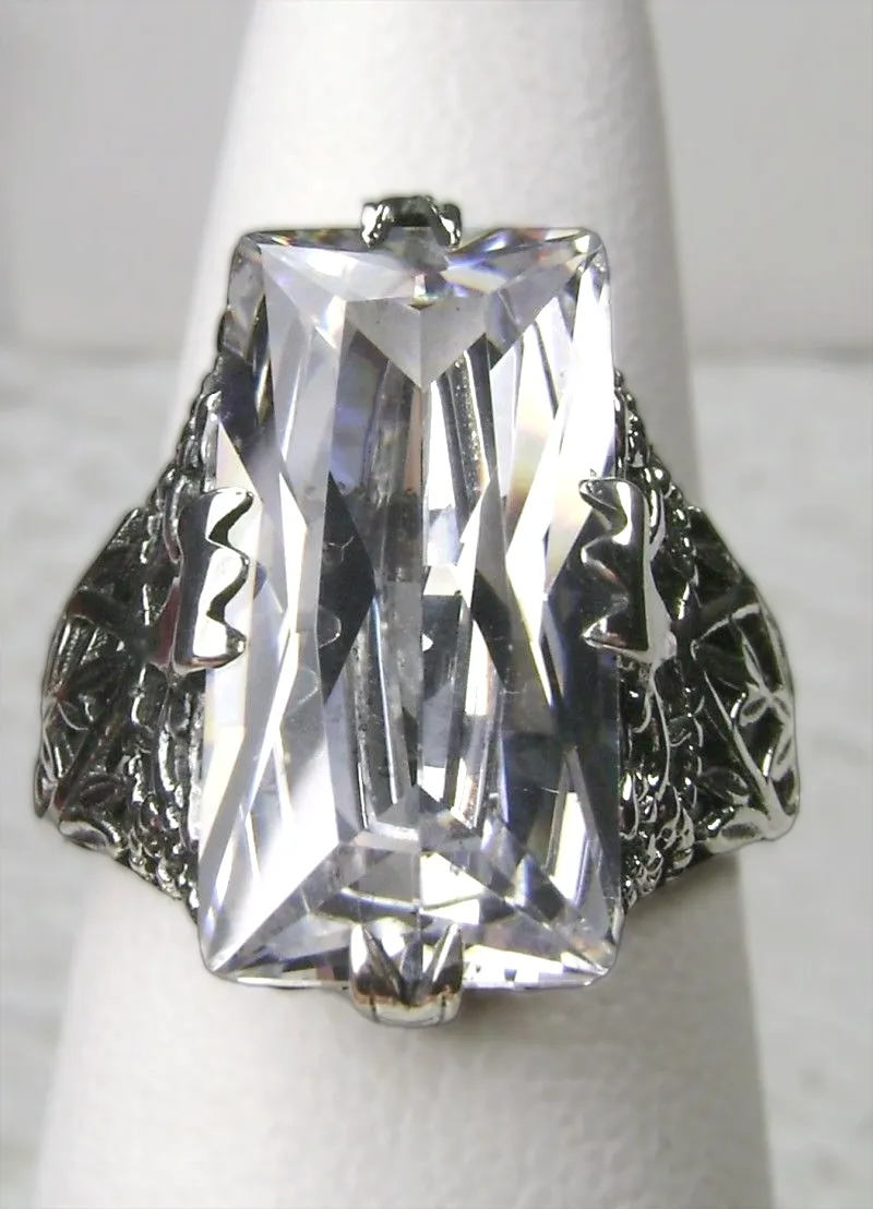 White CZ Ring, Baguette Intaglio, Victorian Jewelry #D31