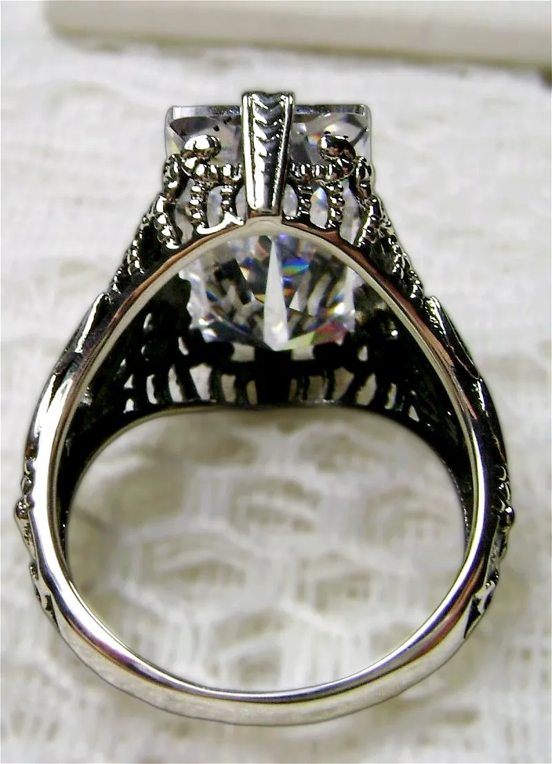 White CZ Ring, Baguette Intaglio, Victorian Jewelry #D31