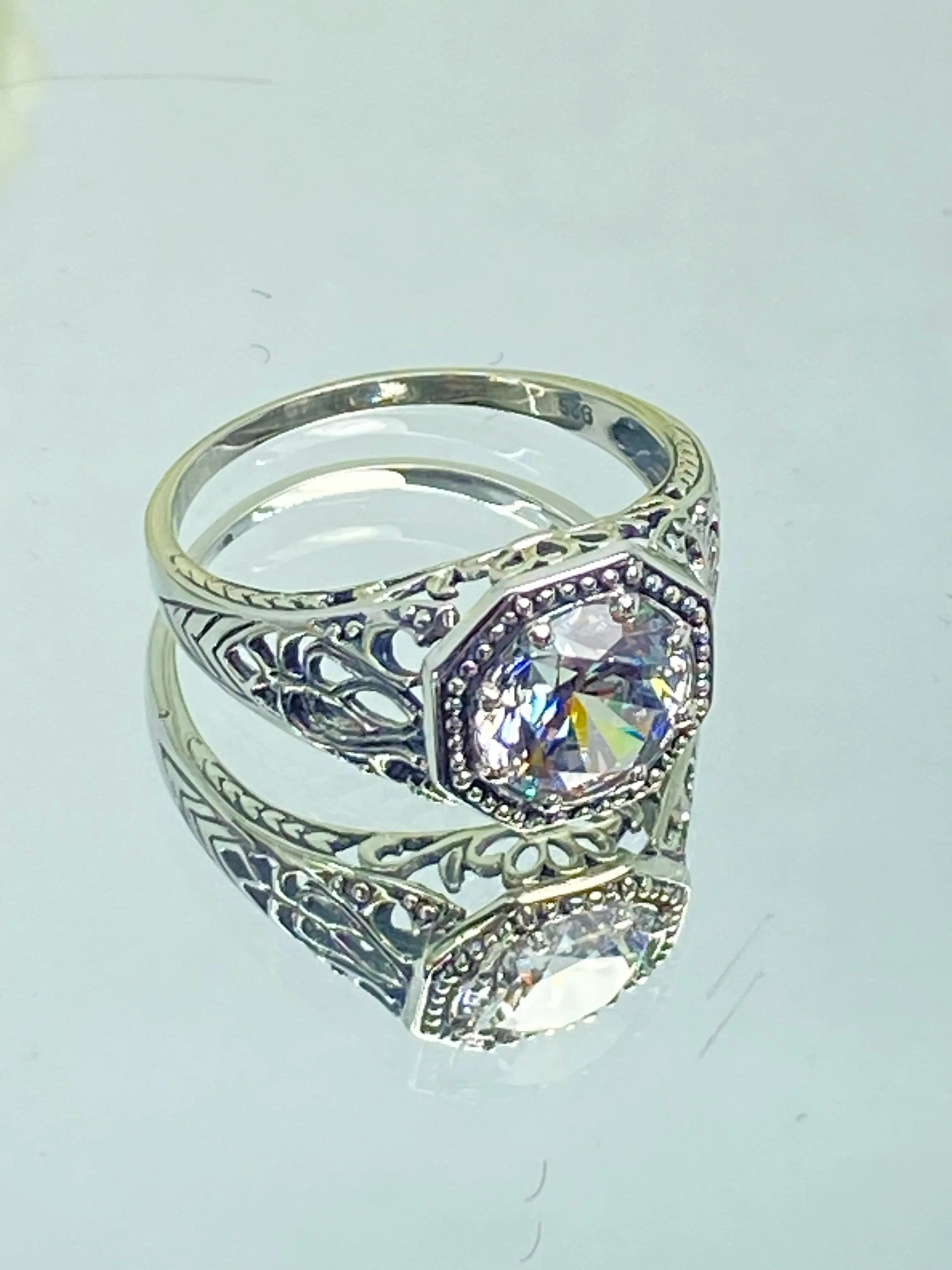 White CZ Ring, Size 5, Sterling Silver Victorian Jewelry #D11 - Ready to Ship