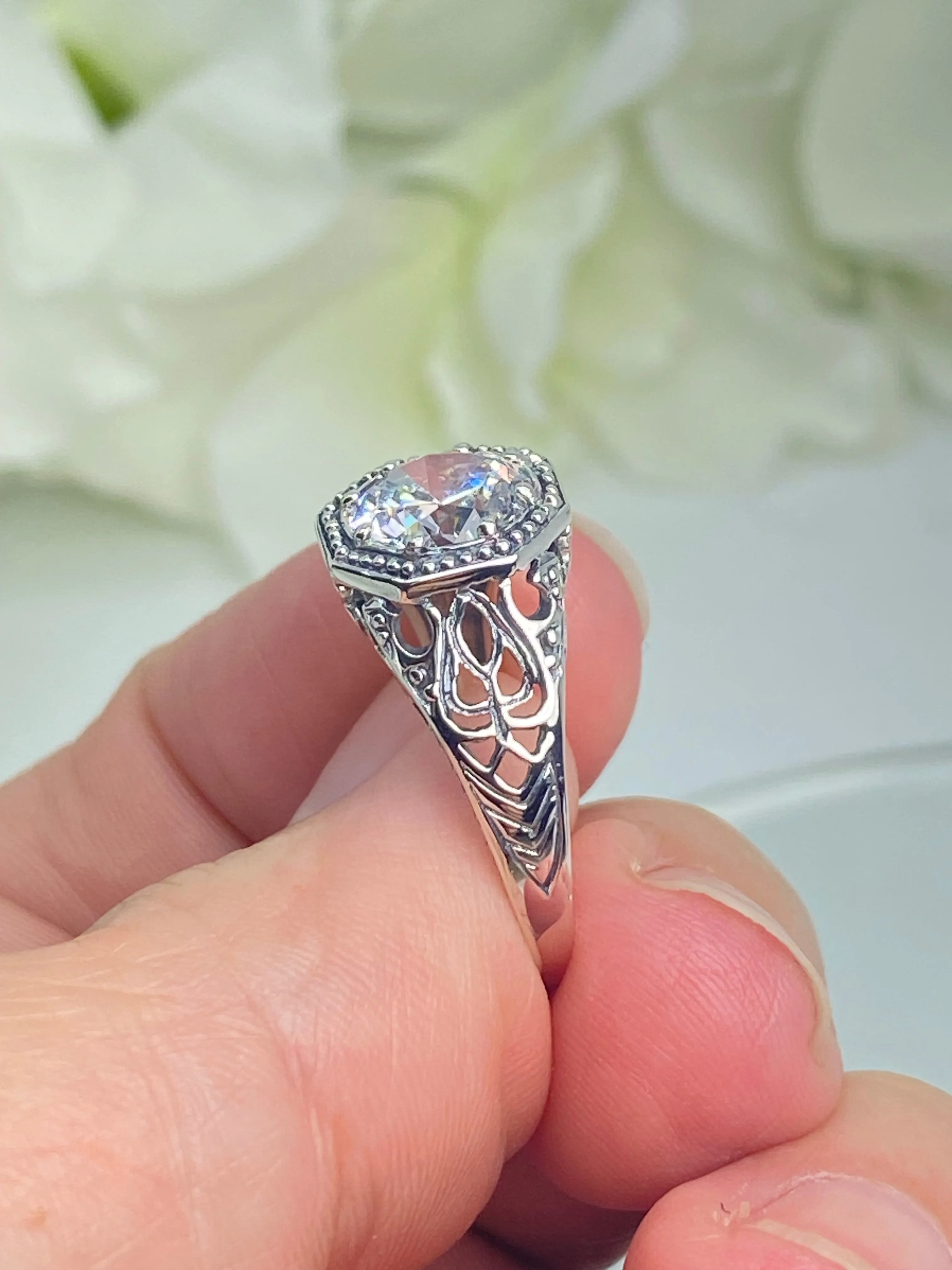 White CZ Ring, Size 5, Sterling Silver Victorian Jewelry #D11 - Ready to Ship