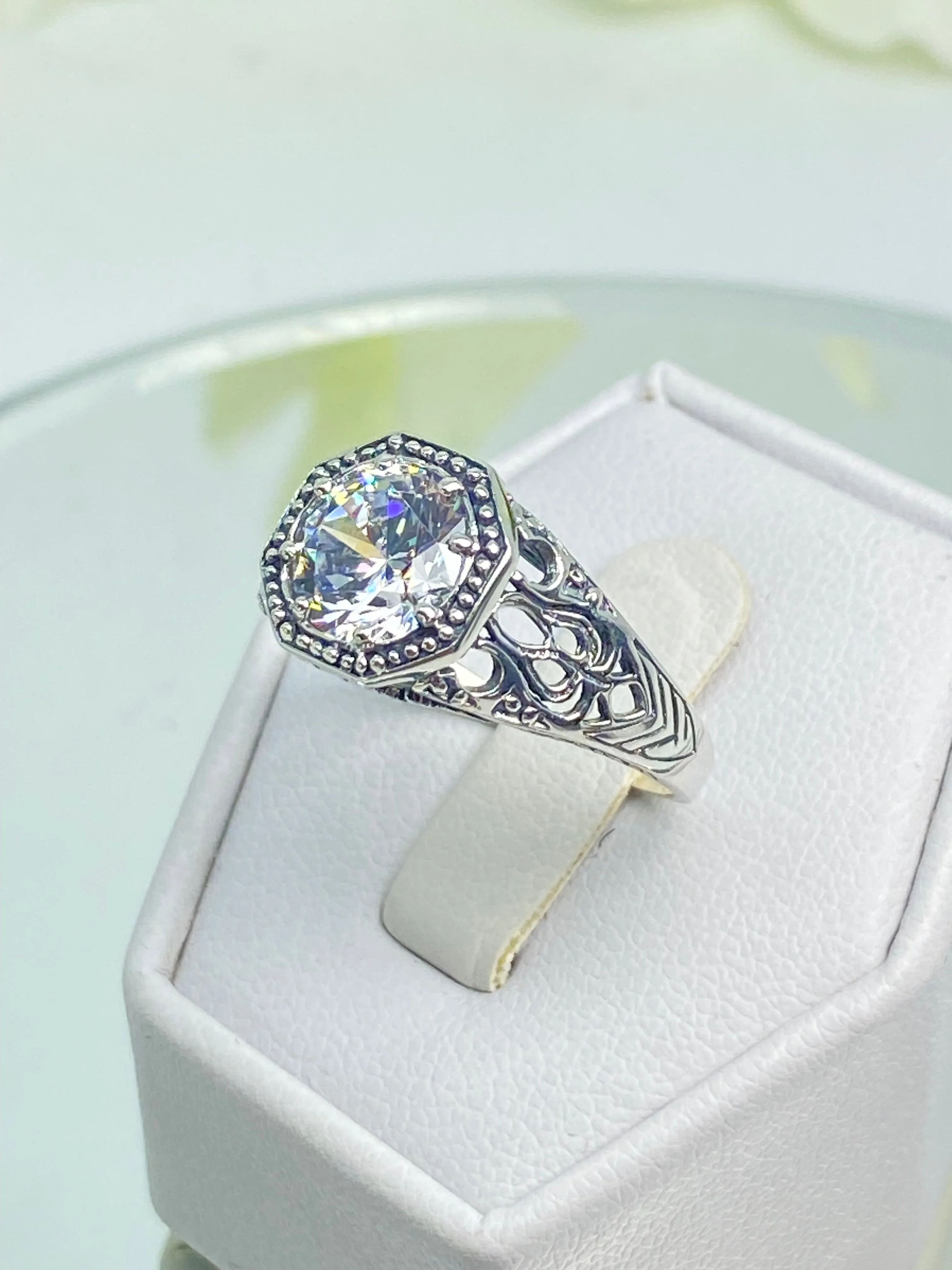 White CZ Ring, Size 5, Sterling Silver Victorian Jewelry #D11 - Ready to Ship