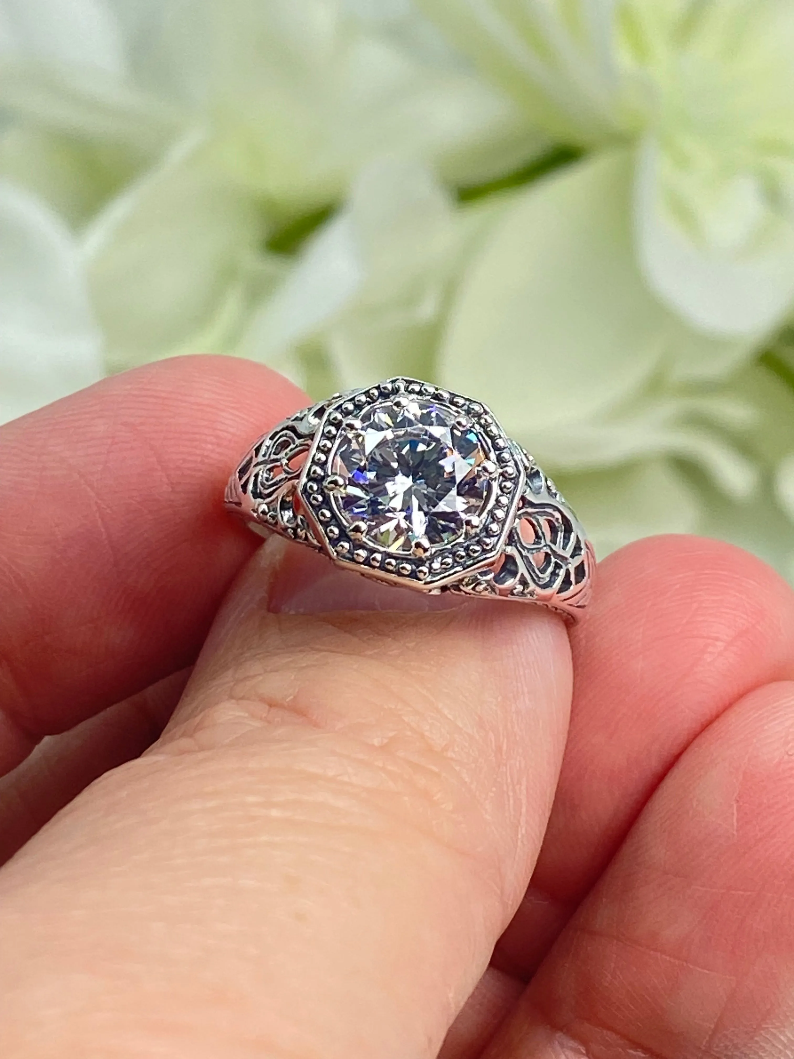 White CZ Ring, Size 5, Sterling Silver Victorian Jewelry #D11 - Ready to Ship