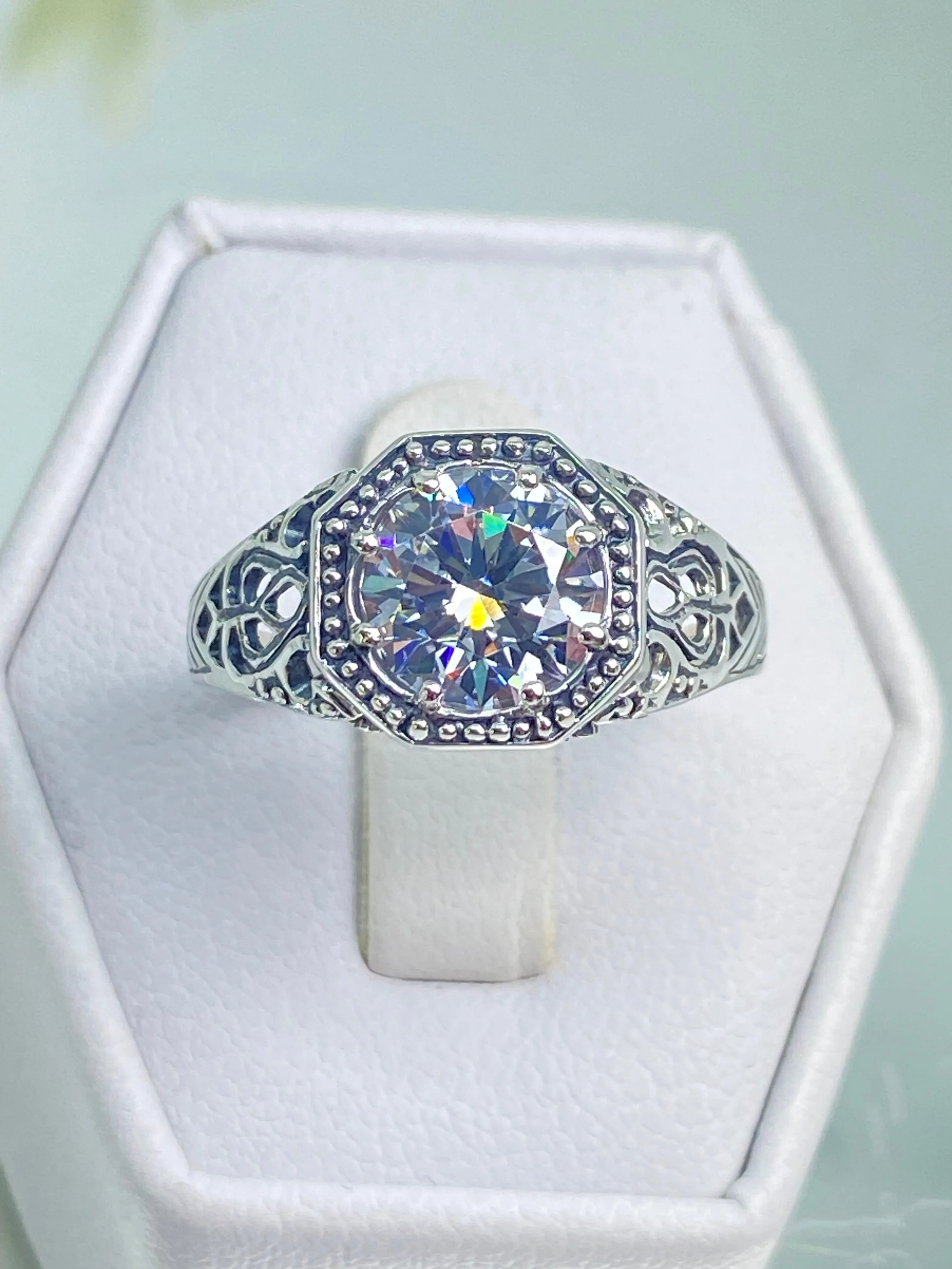 White CZ Ring, Size 5, Sterling Silver Victorian Jewelry #D11 - Ready to Ship