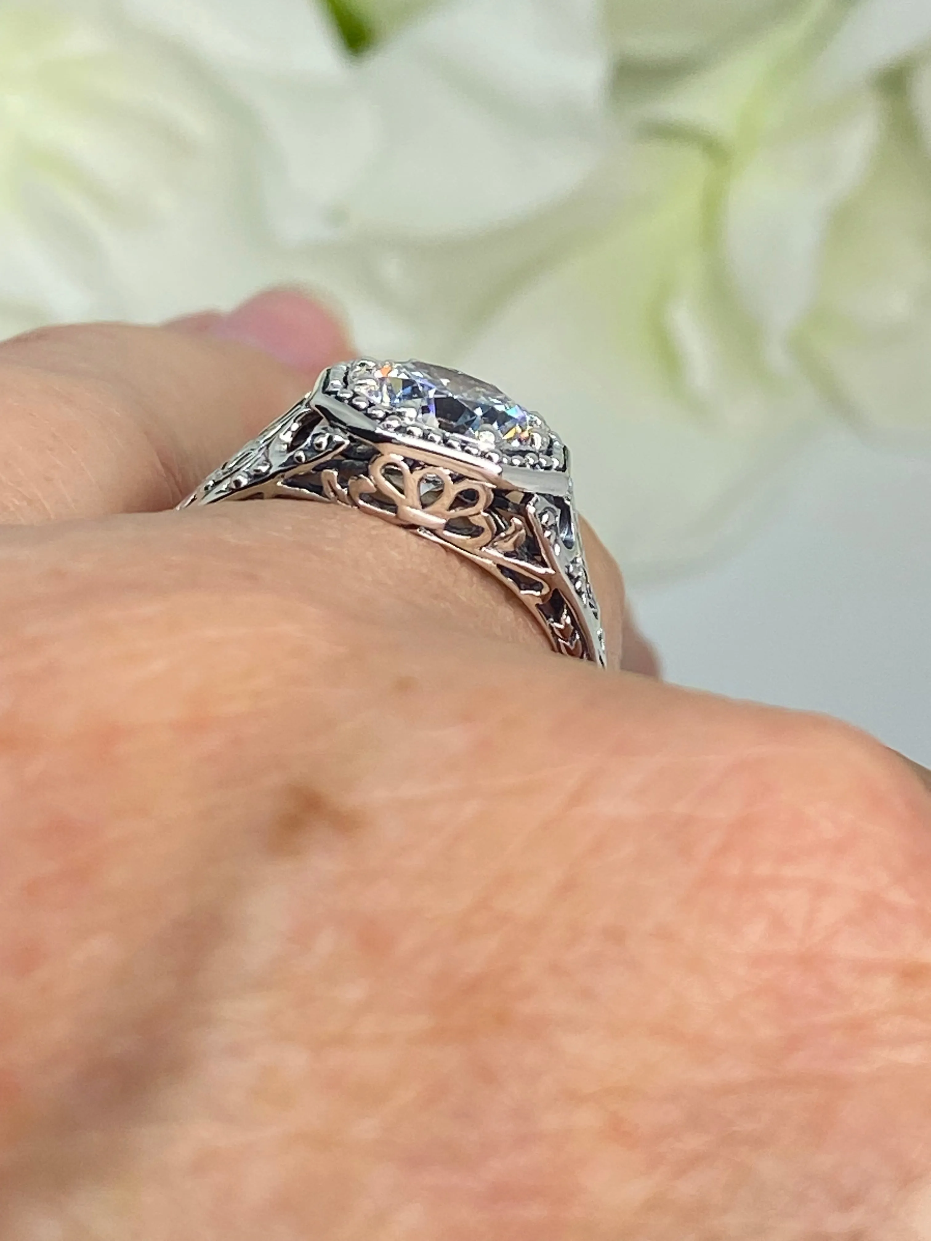 White CZ Ring, Size 5, Sterling Silver Victorian Jewelry #D11 - Ready to Ship