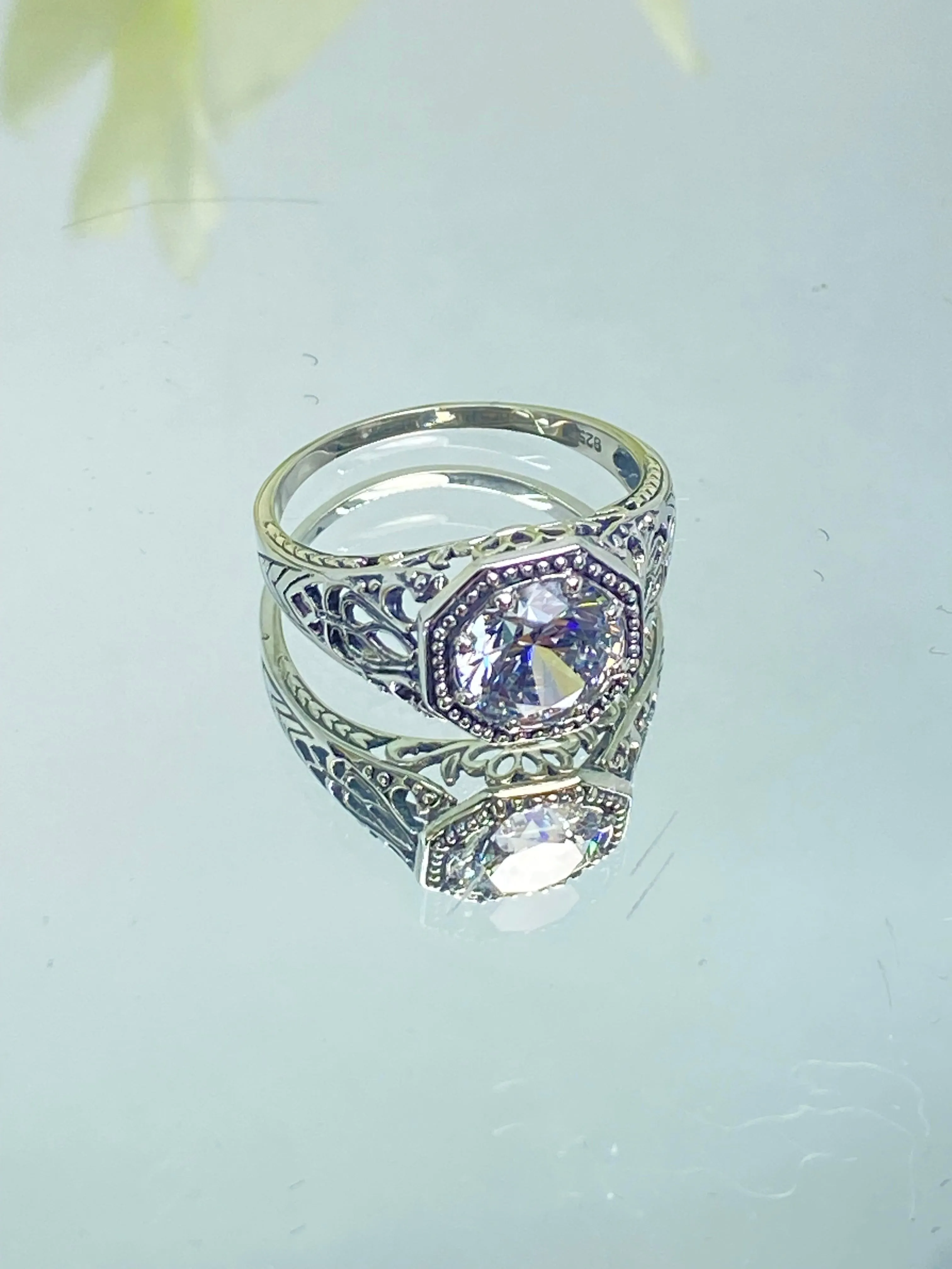 White CZ Ring, Size 5, Sterling Silver Victorian Jewelry #D11 - Ready to Ship