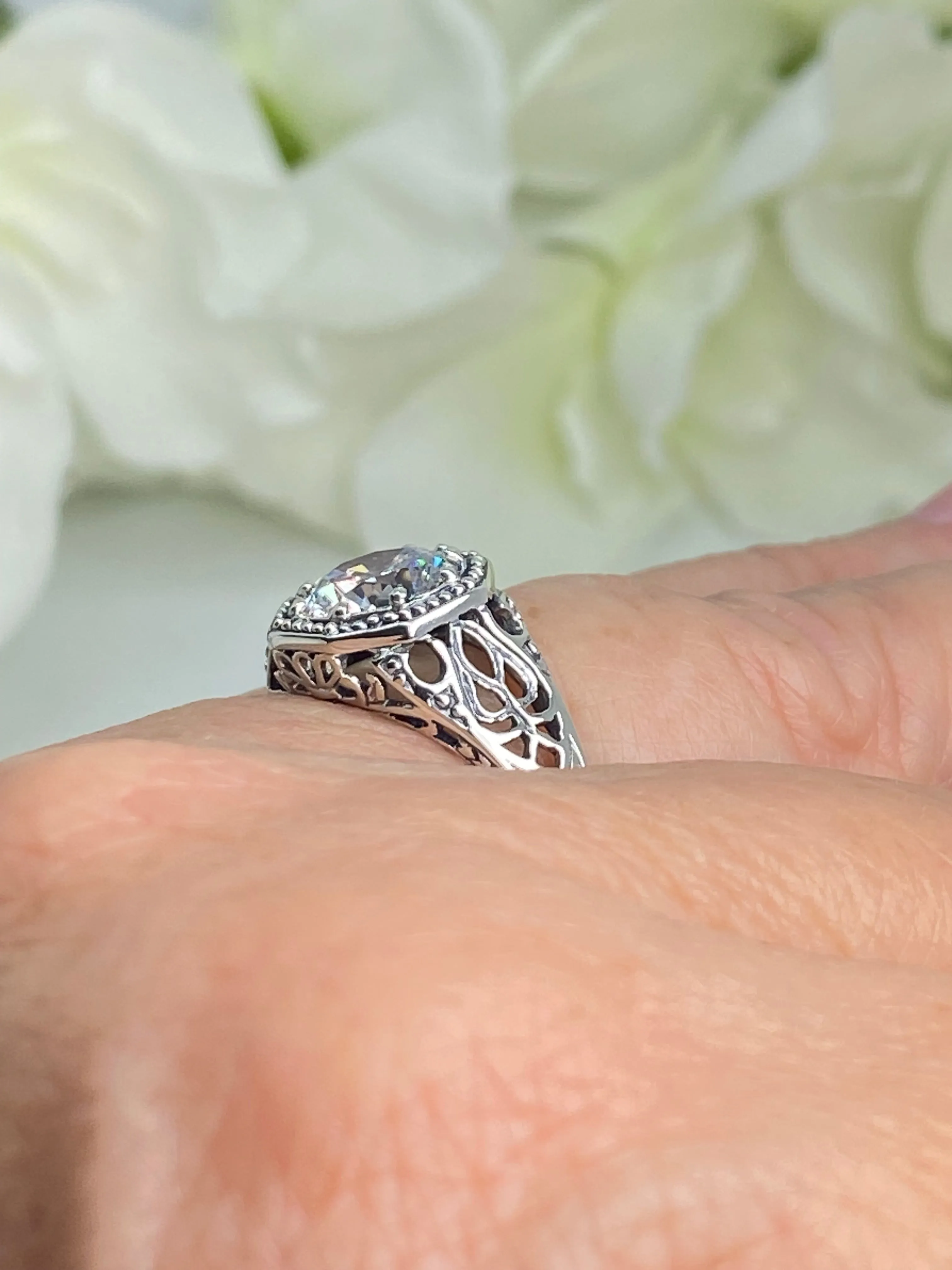 White CZ Ring, Size 5, Sterling Silver Victorian Jewelry #D11 - Ready to Ship