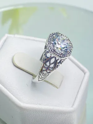 White CZ Ring, Size 5, Sterling Silver Victorian Jewelry #D11 - Ready to Ship