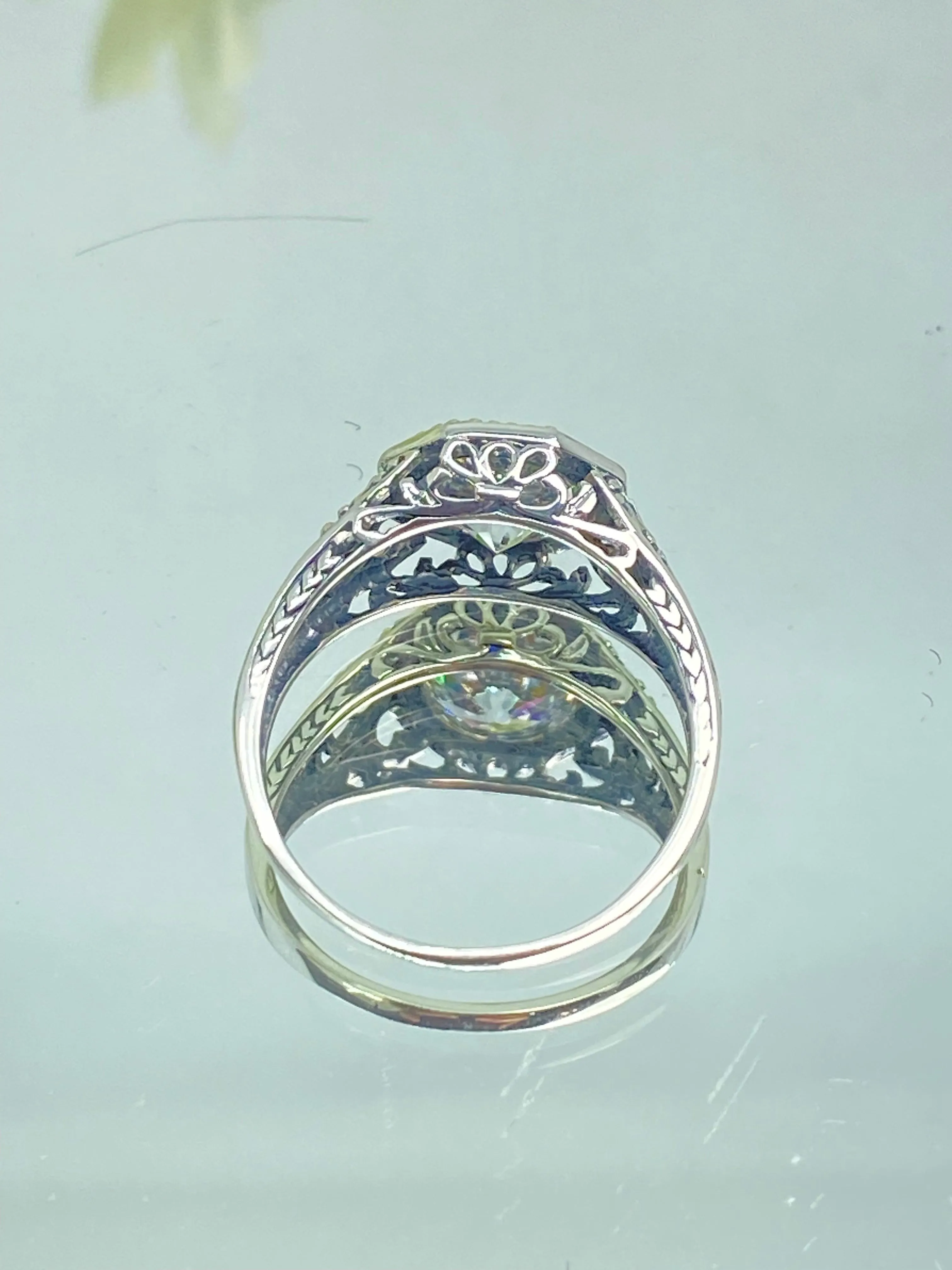 White CZ Ring, Size 5, Sterling Silver Victorian Jewelry #D11 - Ready to Ship