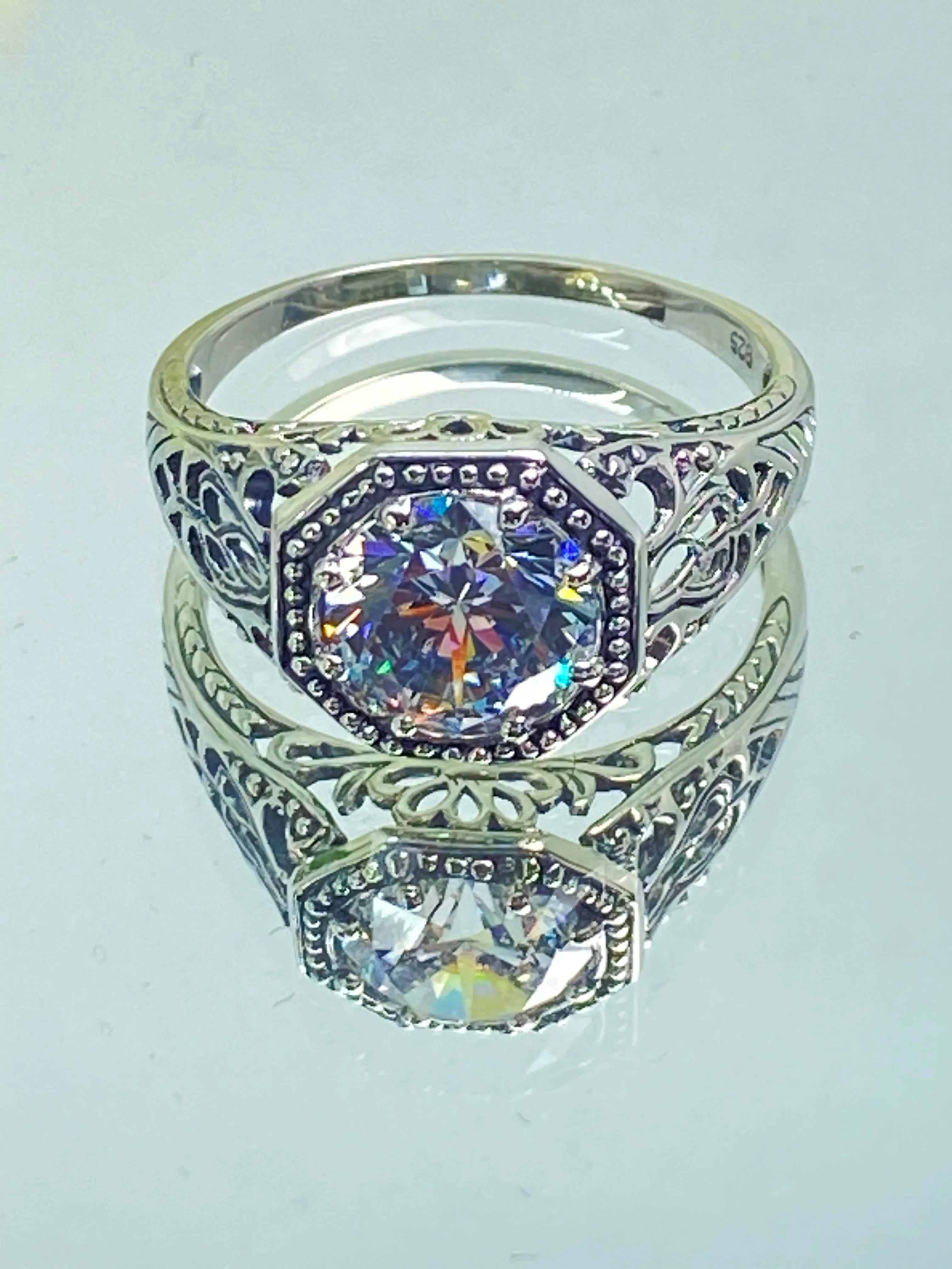 White CZ Ring, Size 5, Sterling Silver Victorian Jewelry #D11 - Ready to Ship