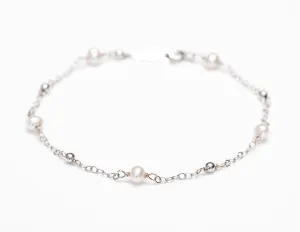 White Pearl Bracelet with 14k White Gold Chain
