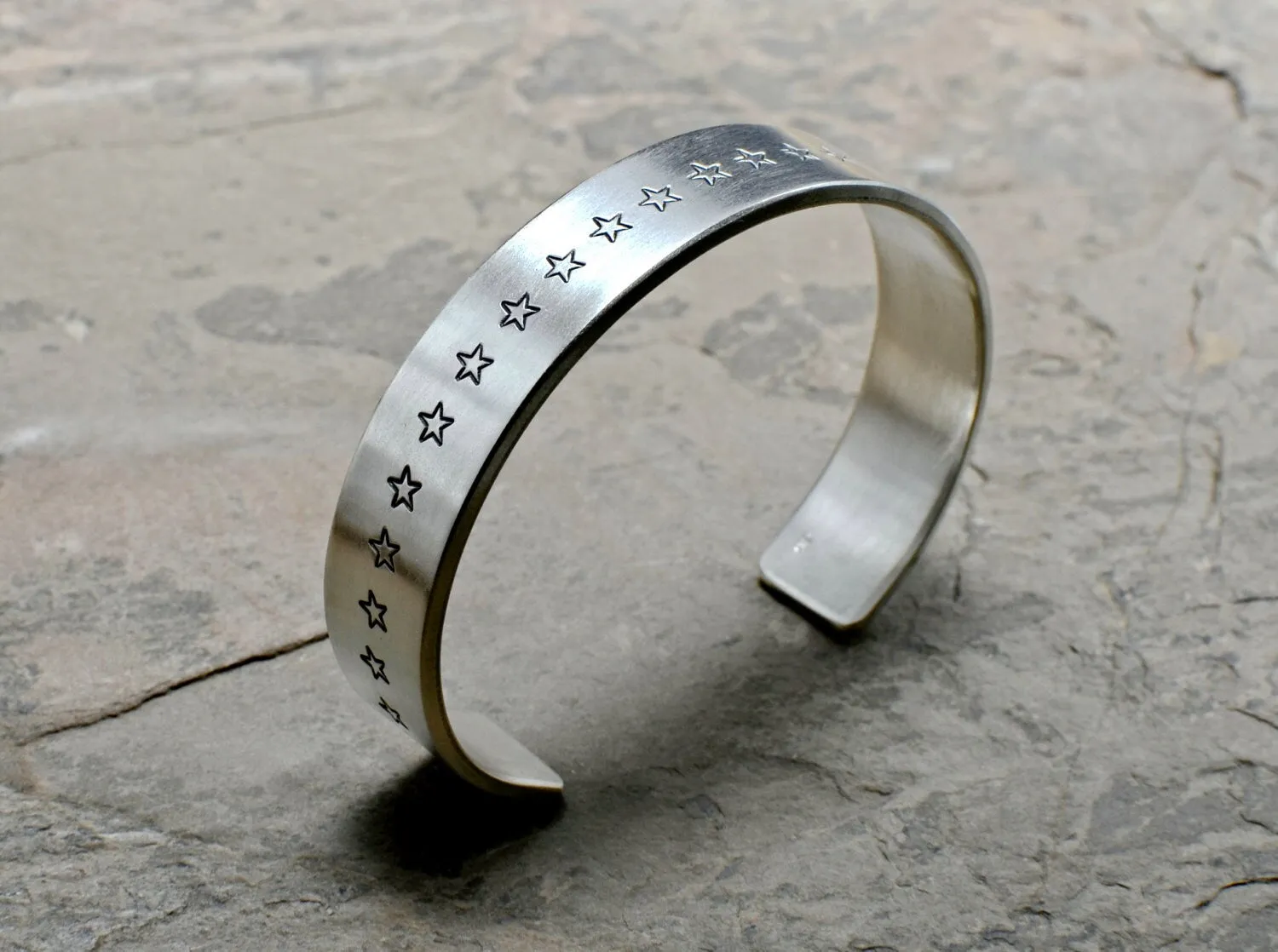 Wide sterling silver cuff with stars - solid and heavy - 2mm thick