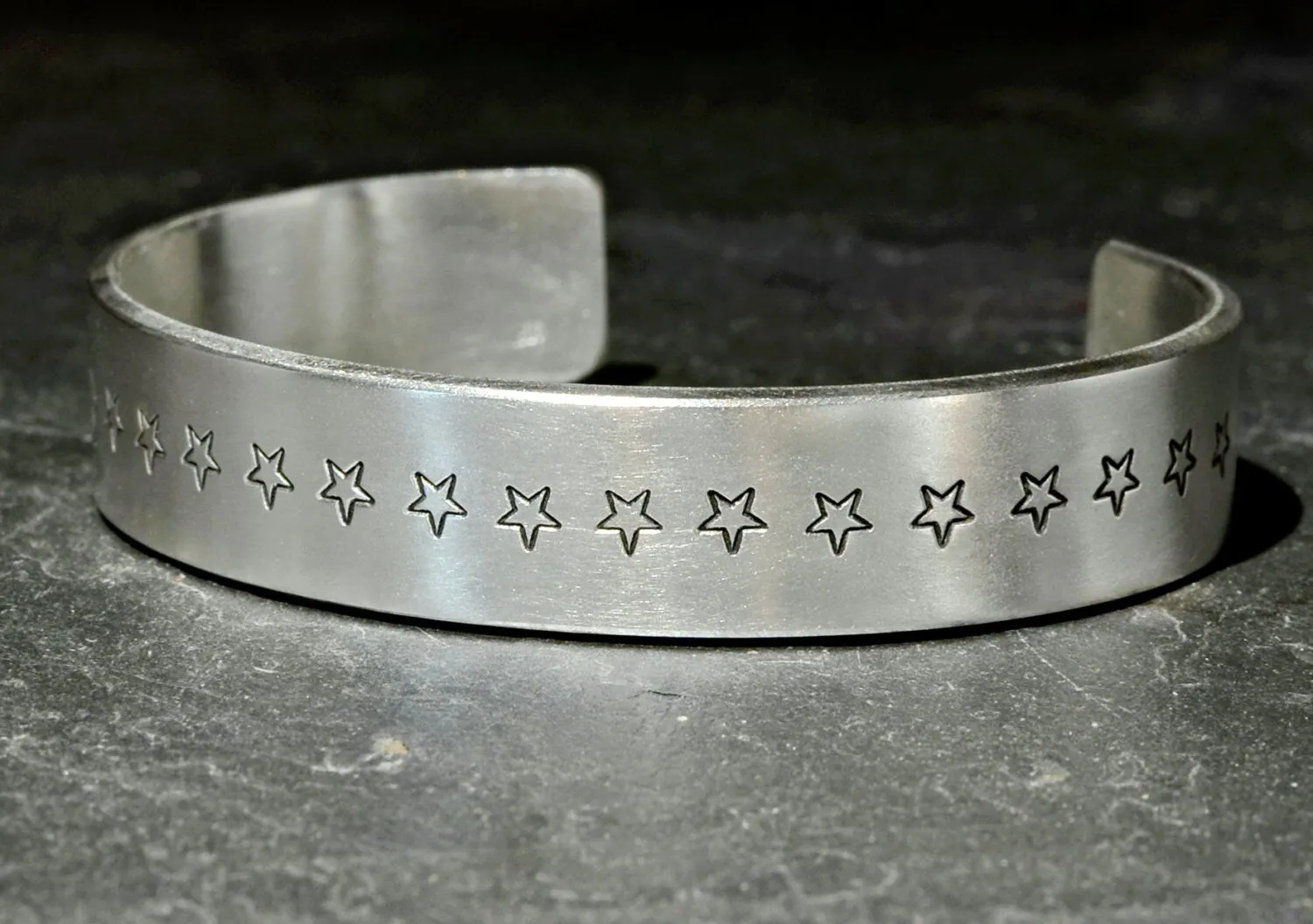 Wide sterling silver cuff with stars - solid and heavy - 2mm thick