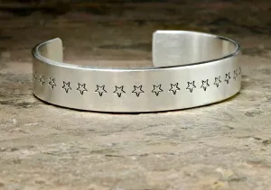 Wide sterling silver cuff with stars - solid and heavy - 2mm thick