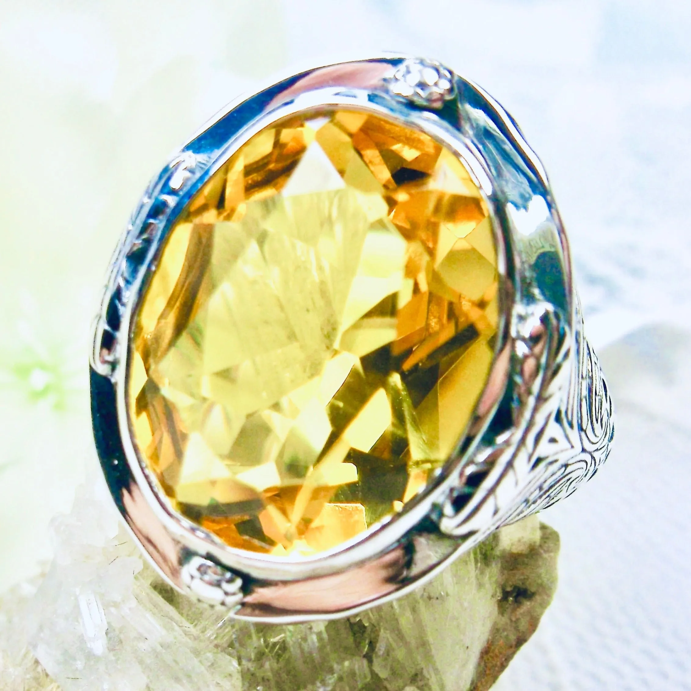 Yellow Citrine Ring, Large Oval Ring, Victorian Jewelry Design#D2