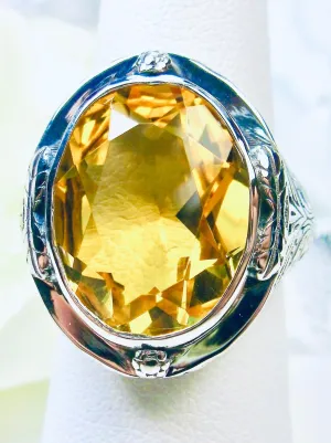Yellow Citrine Ring, Large Oval Ring, Victorian Jewelry Design#D2