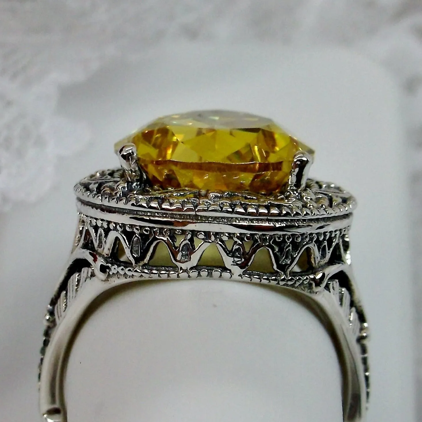 Yellow Citrine Ring, Teardrop Gem, Victorian Jewelry Design#D28